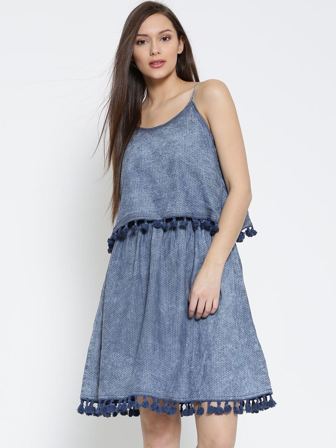 tokyo talkies blue printed layered tailored dress