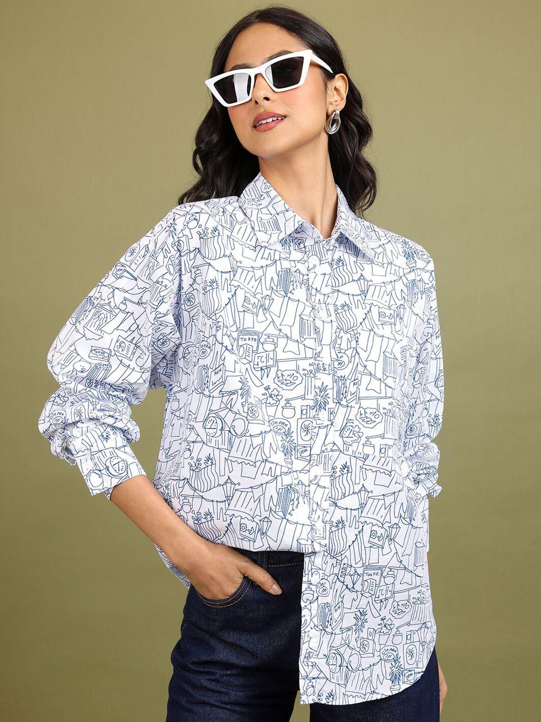 tokyo talkies boyfriend fit oversized conversational printed casual cotton shirt