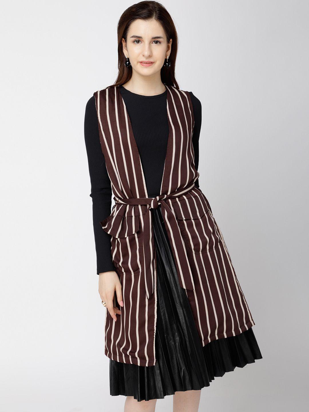 tokyo talkies brown & white striped open front shrug