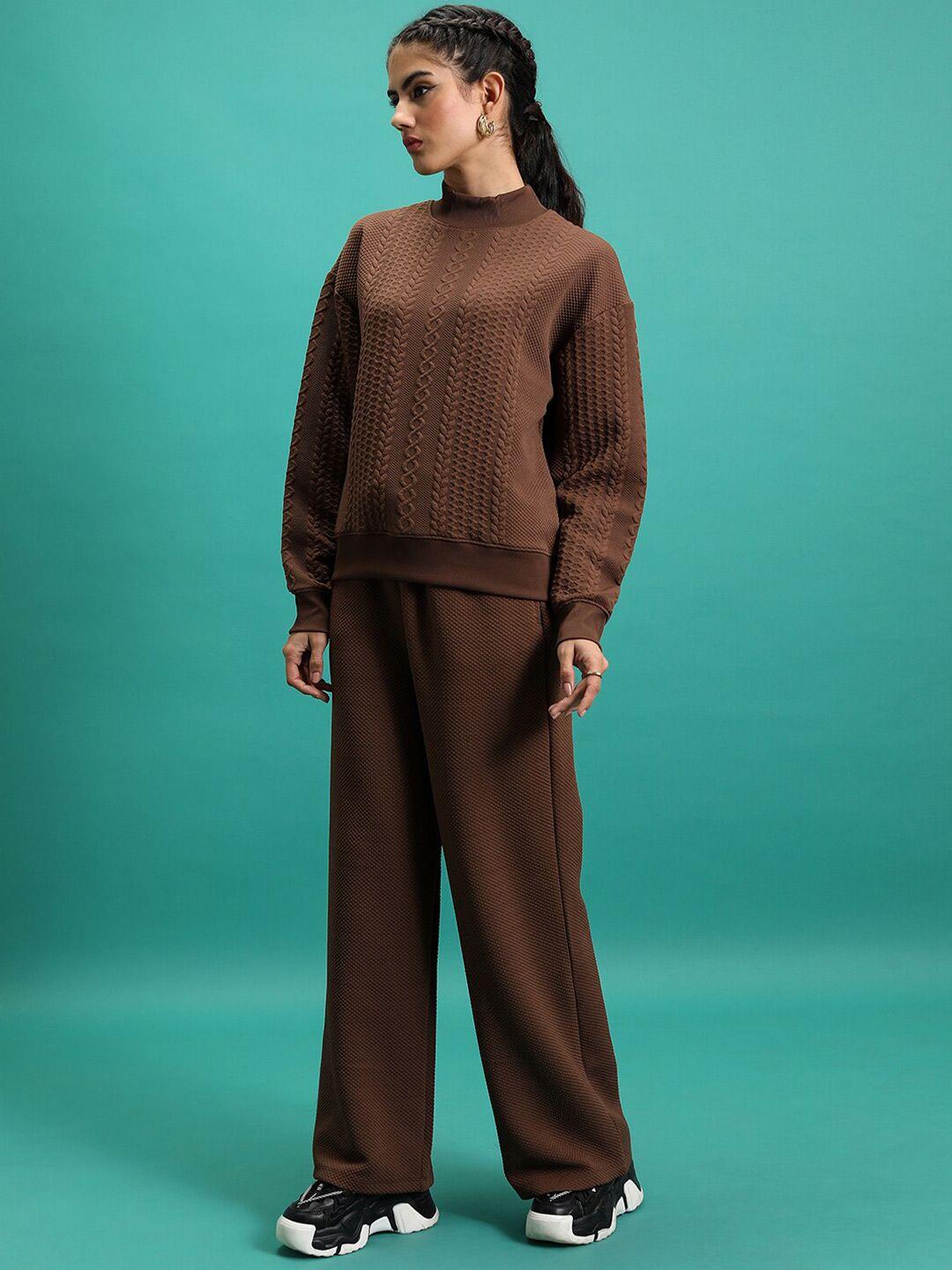 tokyo talkies brown high neck sweatshirt with track pants