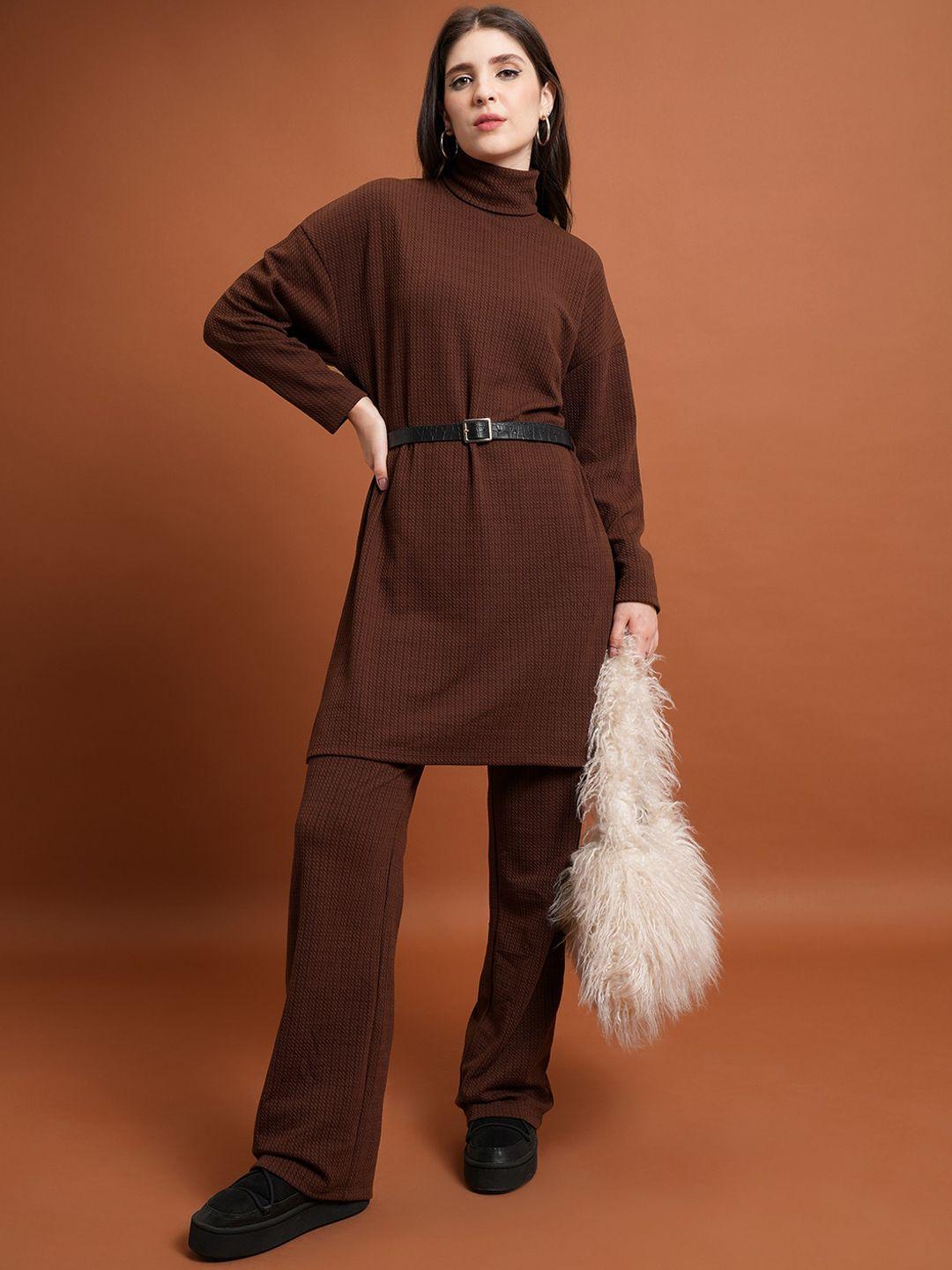 tokyo talkies brown turtle neck sweater with trousers