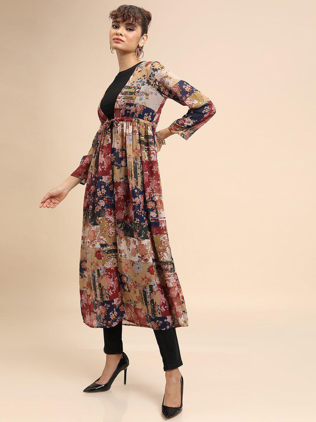 tokyo talkies floral printed longline open front shrug