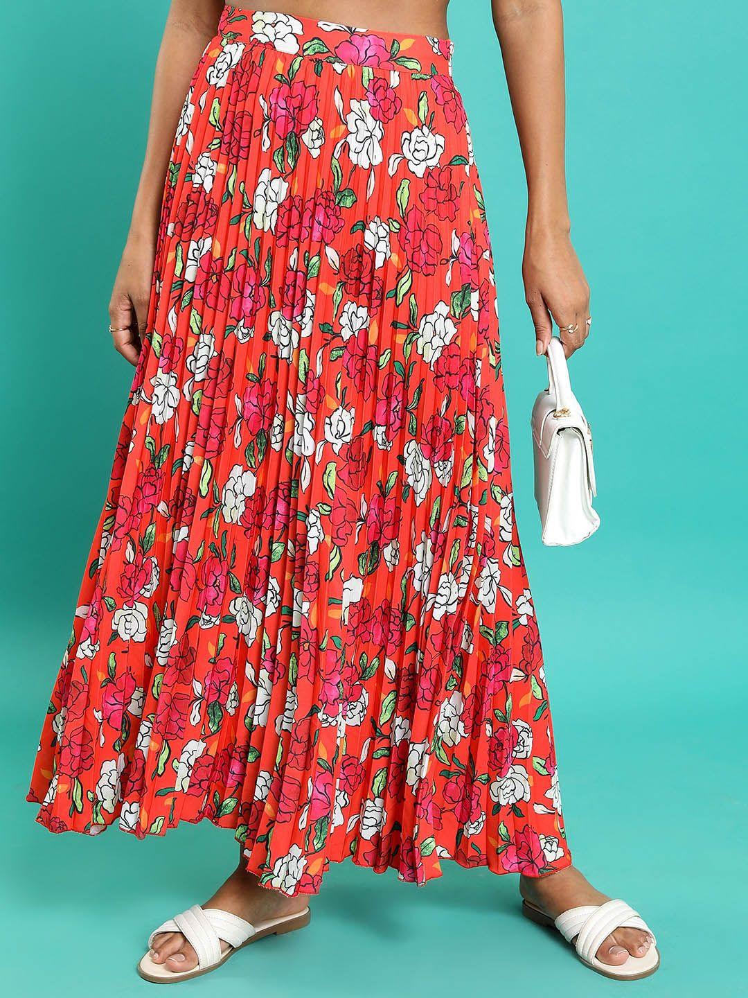 tokyo talkies floral printed pleated a-line maxi skirt