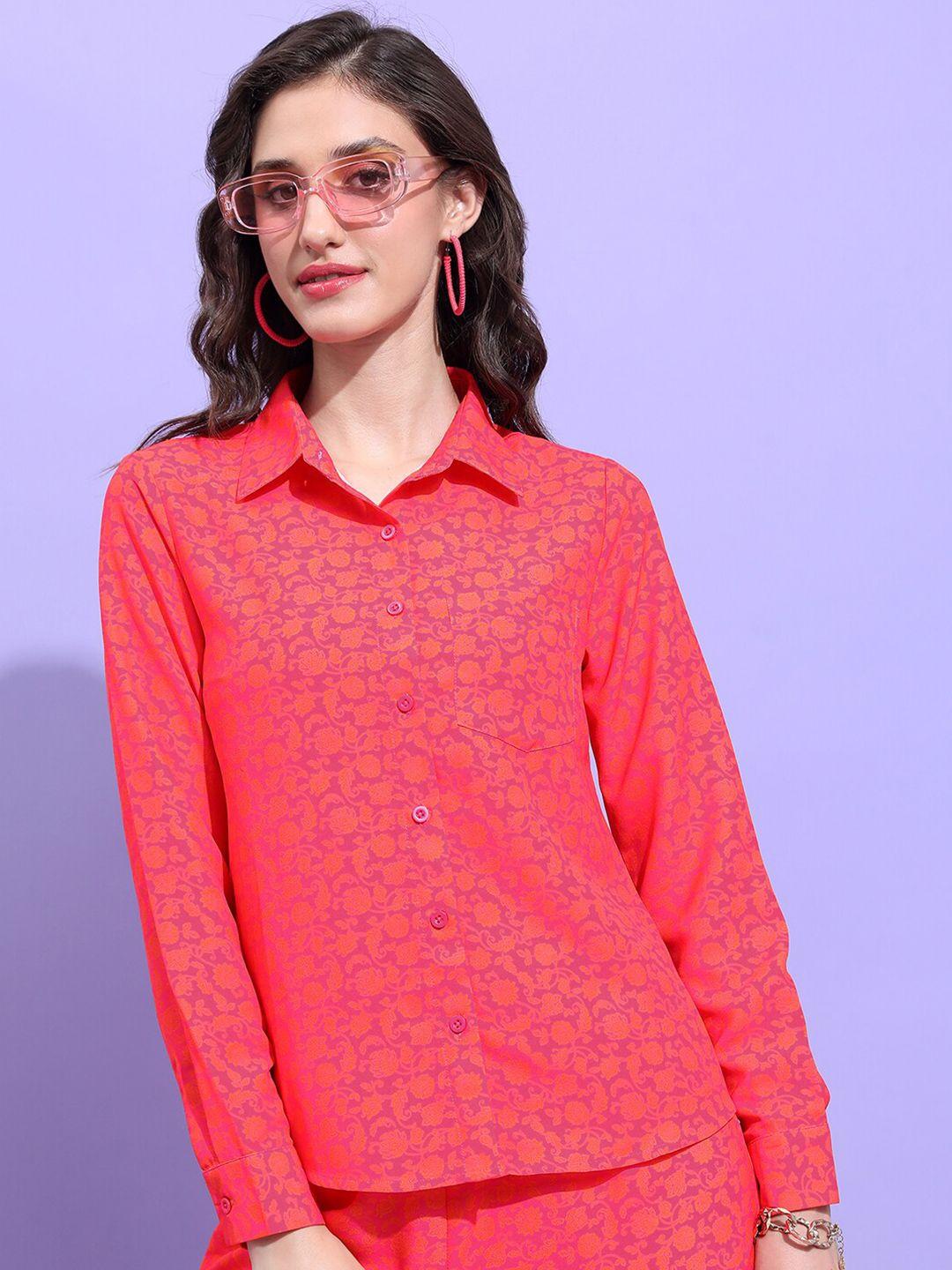 tokyo talkies floral printed regular fit opaque casual shirt