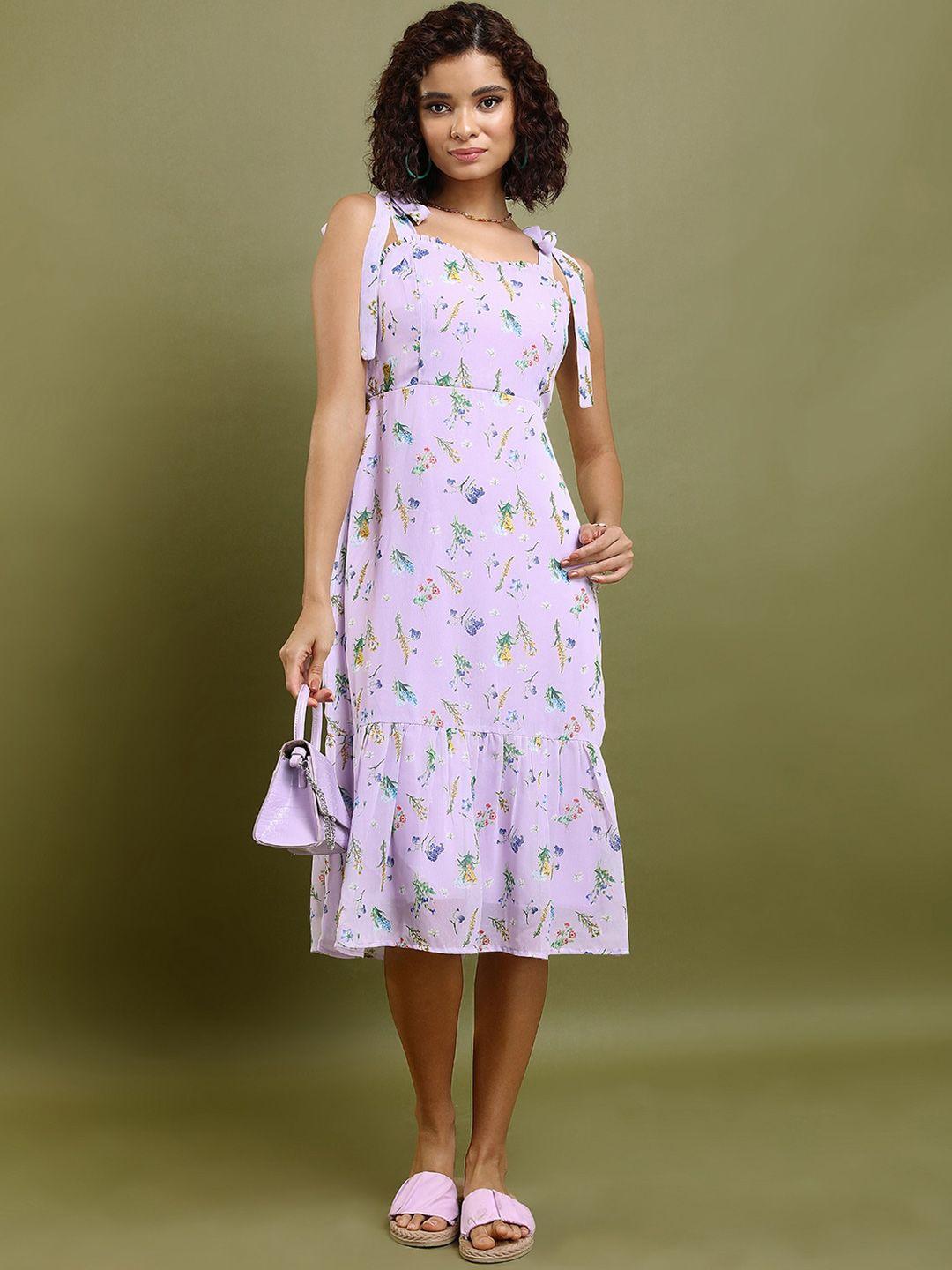 tokyo talkies floral printed shoulder strap gathered or pleated fit & flare midi dress