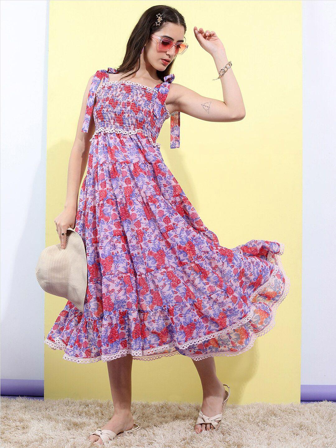 tokyo talkies floral printed shoulder straps fit & flare midi dress