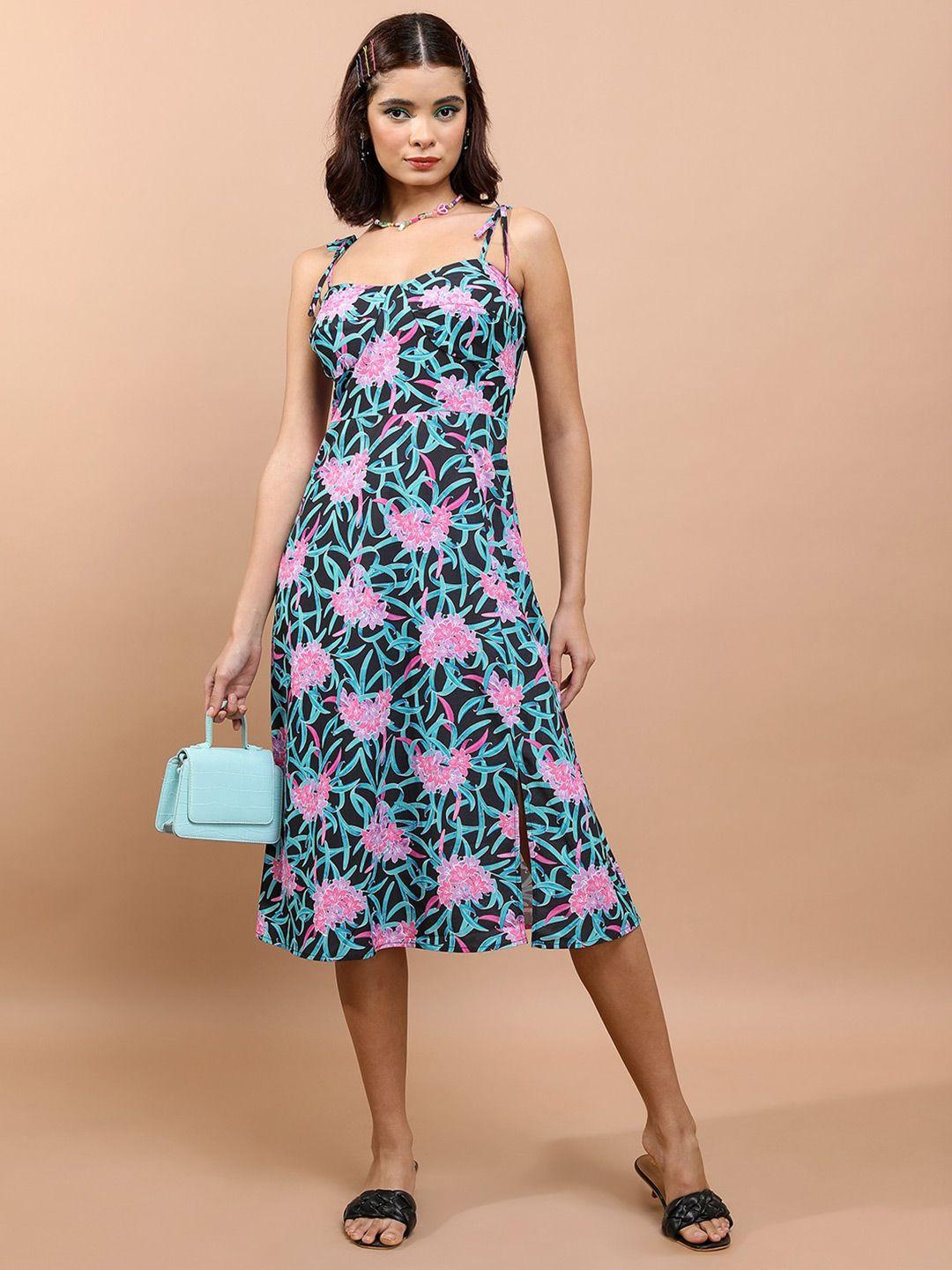 tokyo talkies floral printed sleeveless fit & flare midi dress