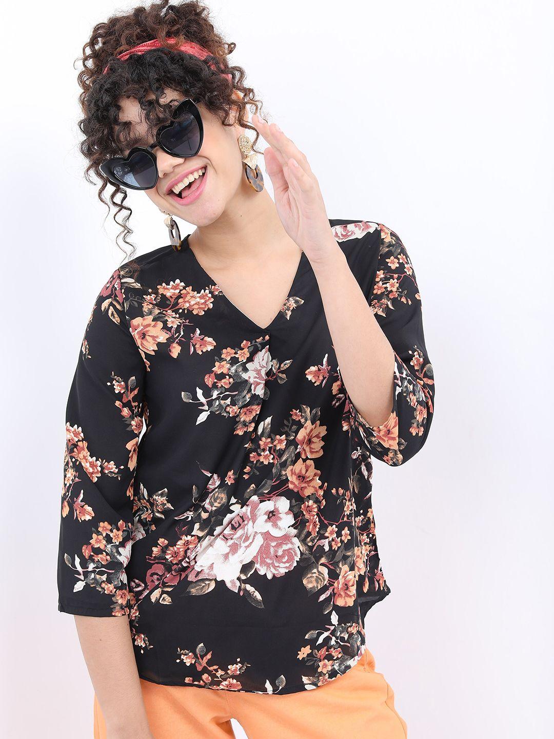 tokyo talkies floral printed v-neck top