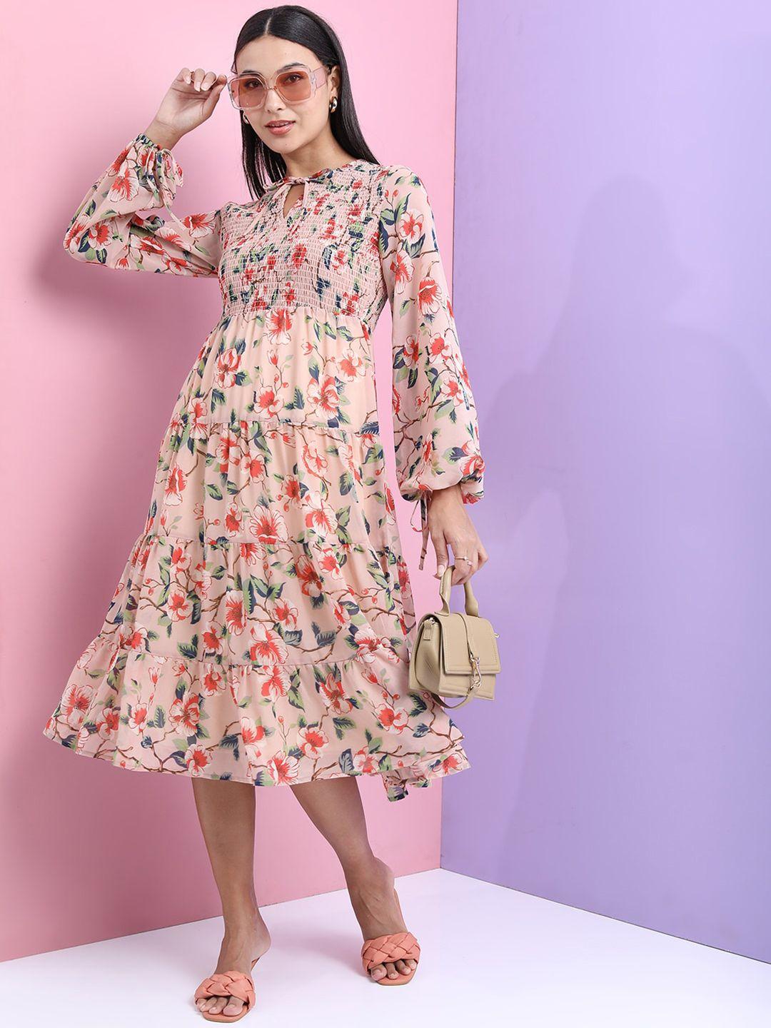 tokyo talkies floral tie-up neck a-line midi dress