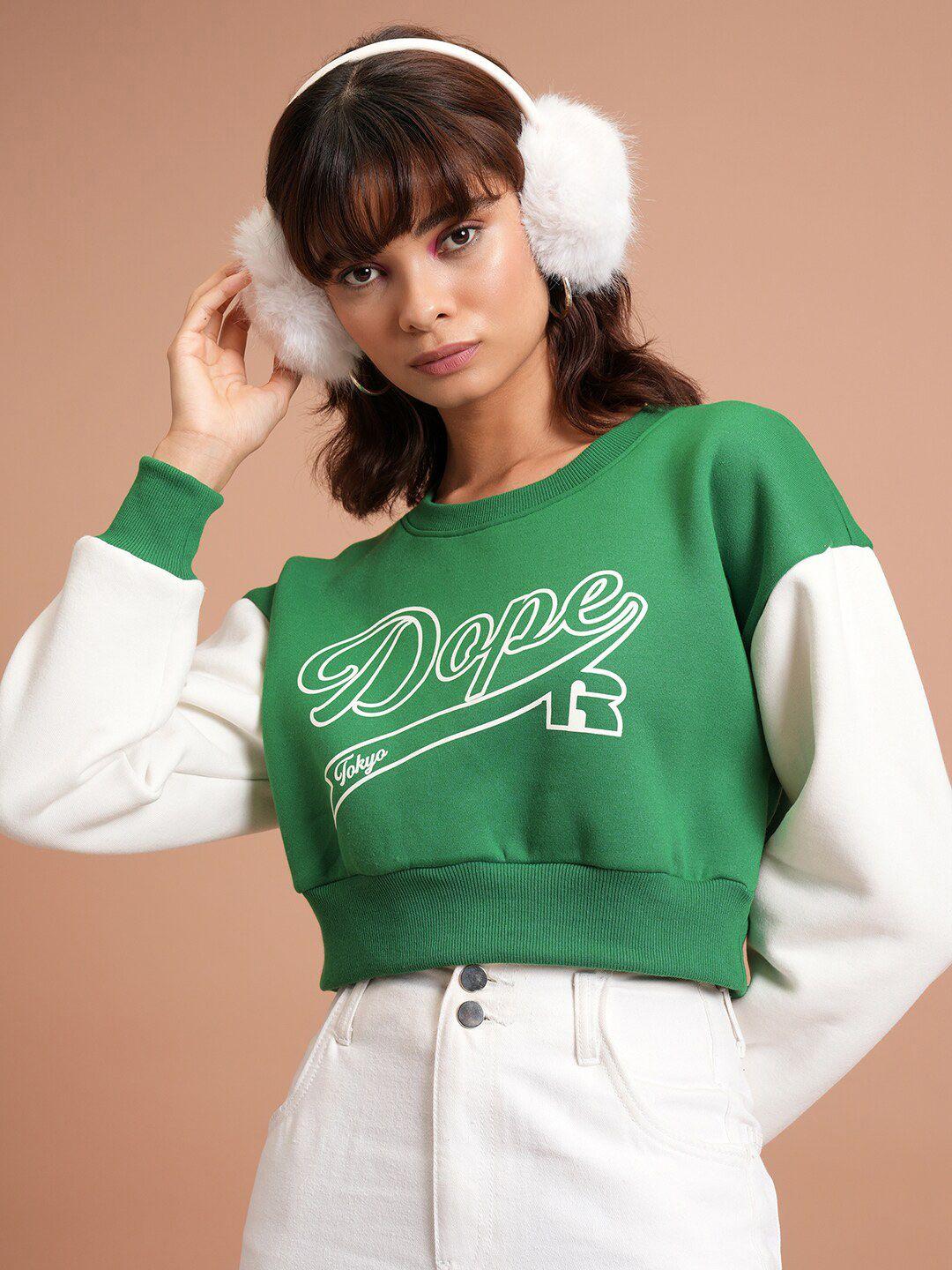 tokyo talkies green printed pullover sweatshirt