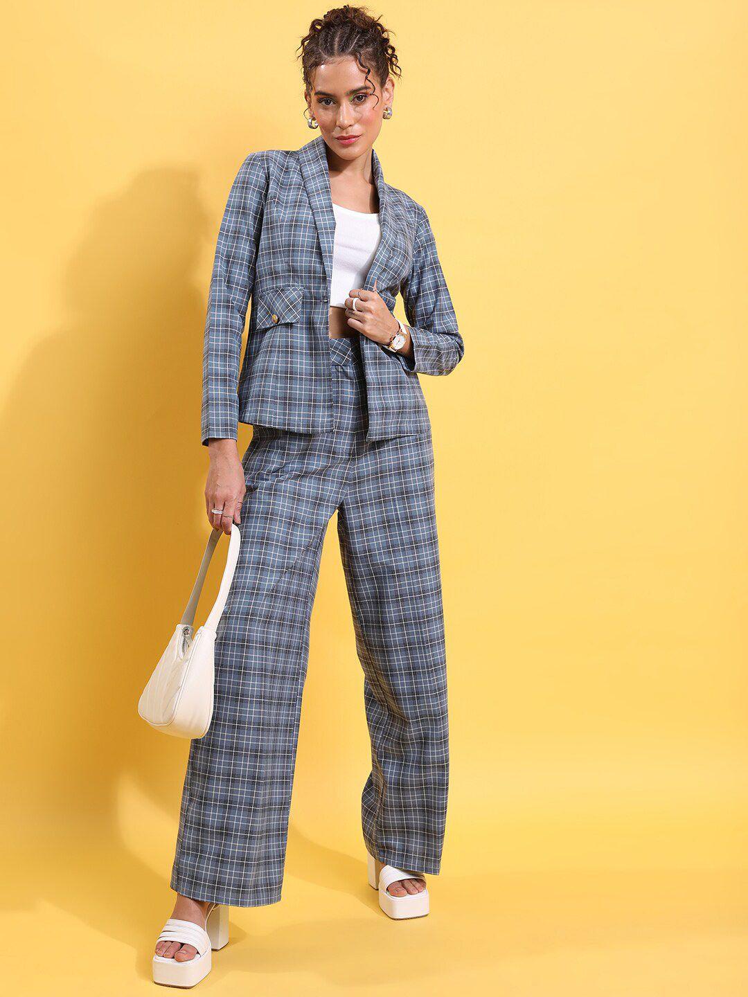 tokyo talkies grey checks coat with flared trouser