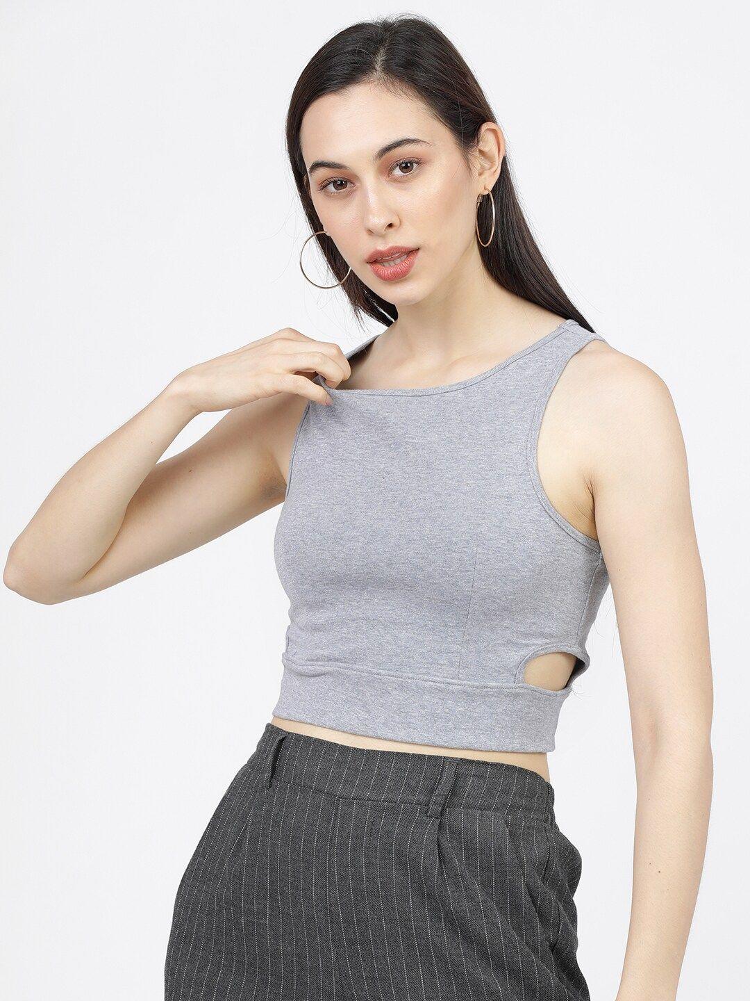 tokyo talkies grey fitted crop top