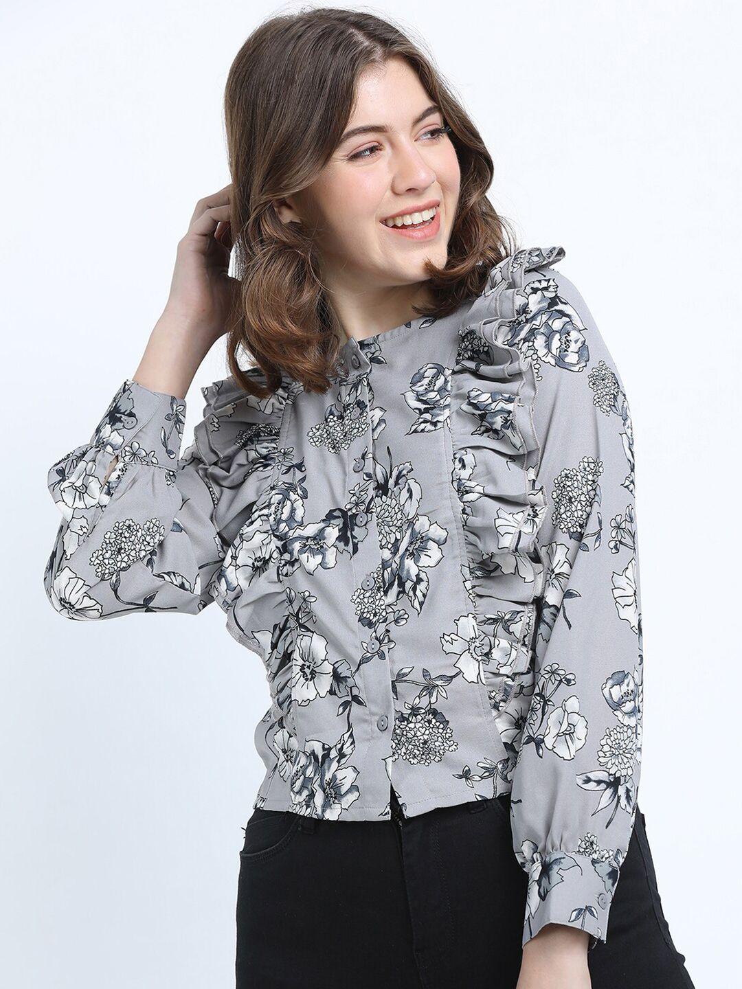 tokyo talkies grey floral print ruffles top