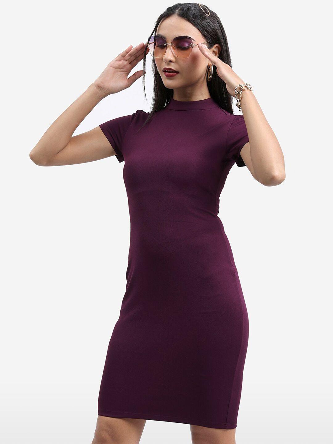 tokyo talkies high neck short sleeves bodycon dress