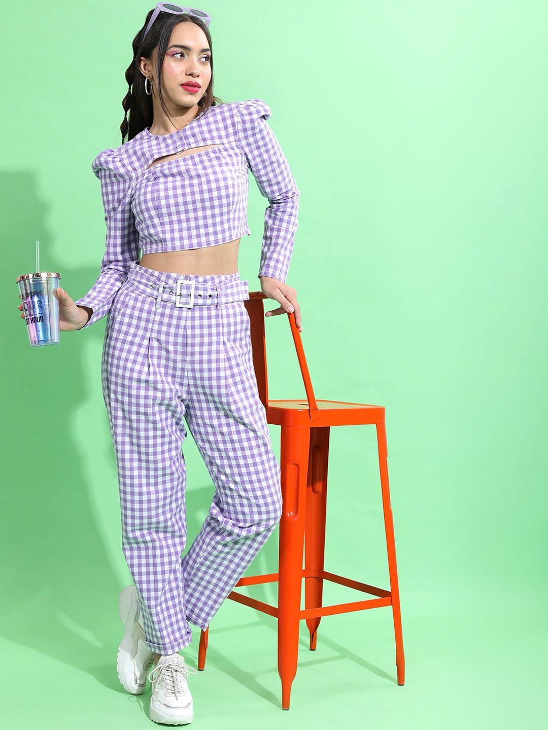 tokyo talkies lavender checked cotton top with trouser