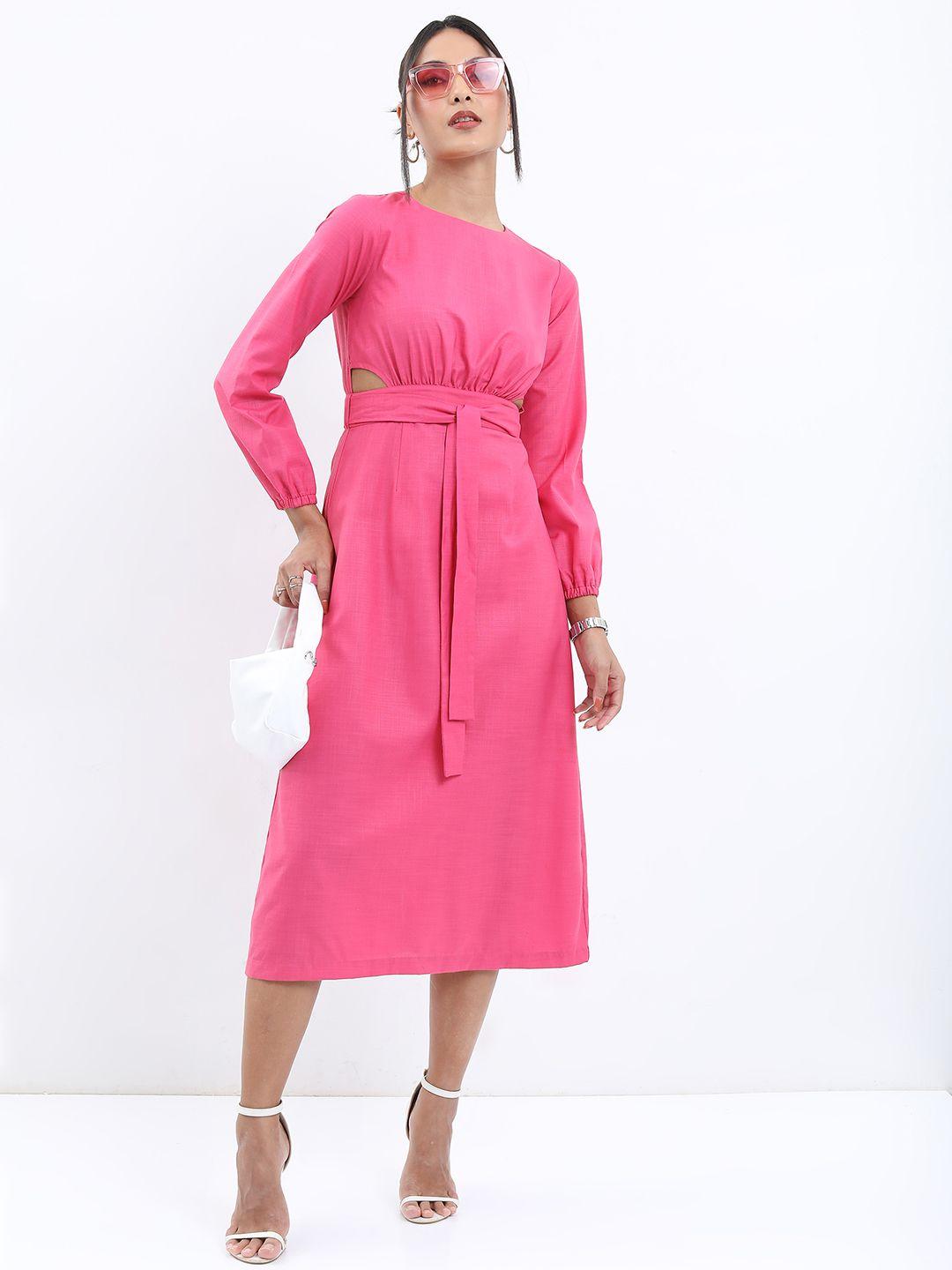 tokyo talkies long sleeves cut-outs detail a-line midi dress