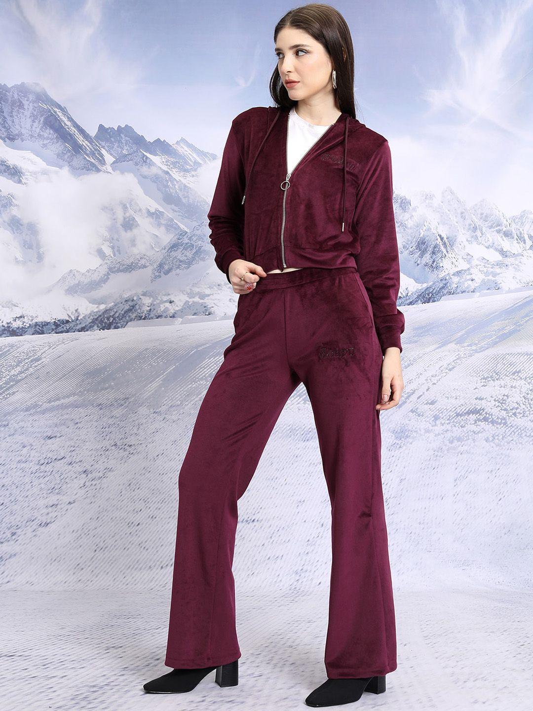 tokyo talkies maroon hooded sweatshirt with trousers