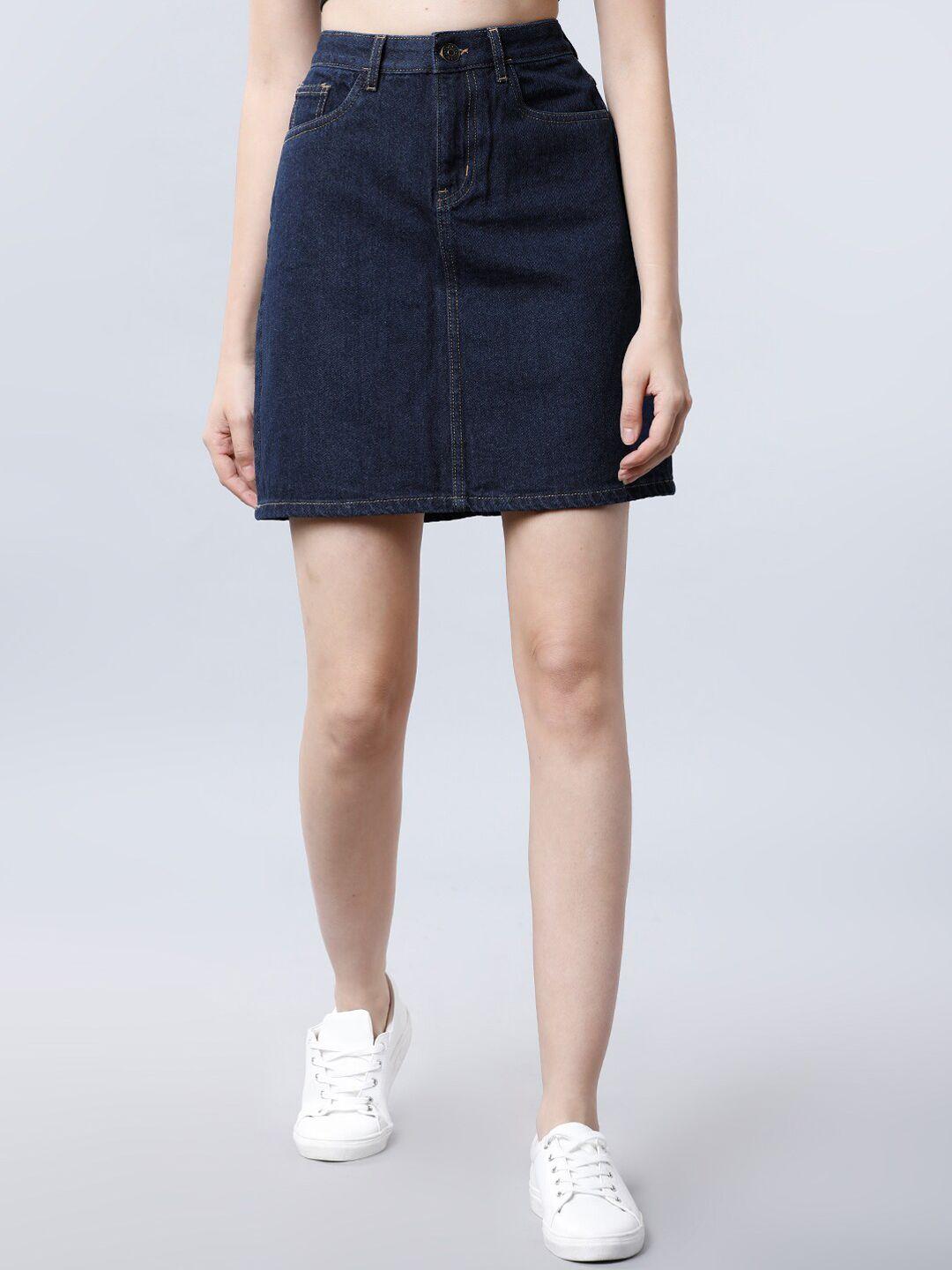 tokyo talkies navy blue a-line pure cotton skirt