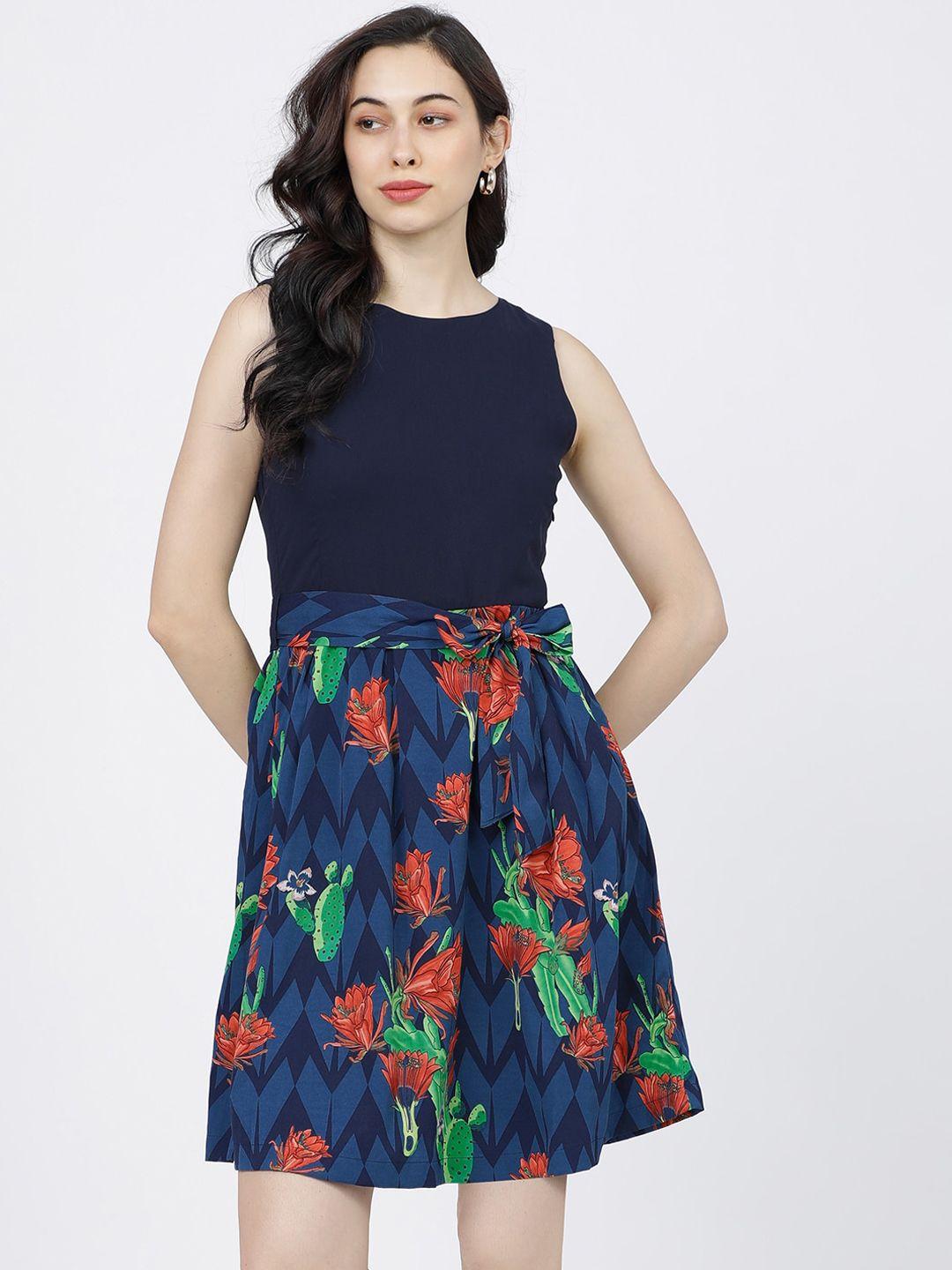 tokyo talkies navy blue floral dress