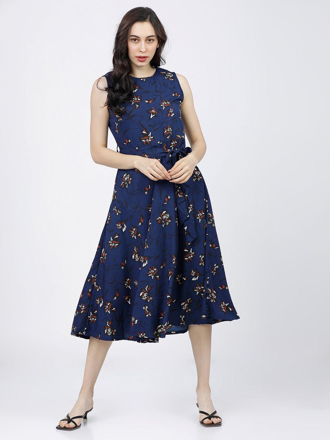 tokyo talkies navy blue floral midi dress