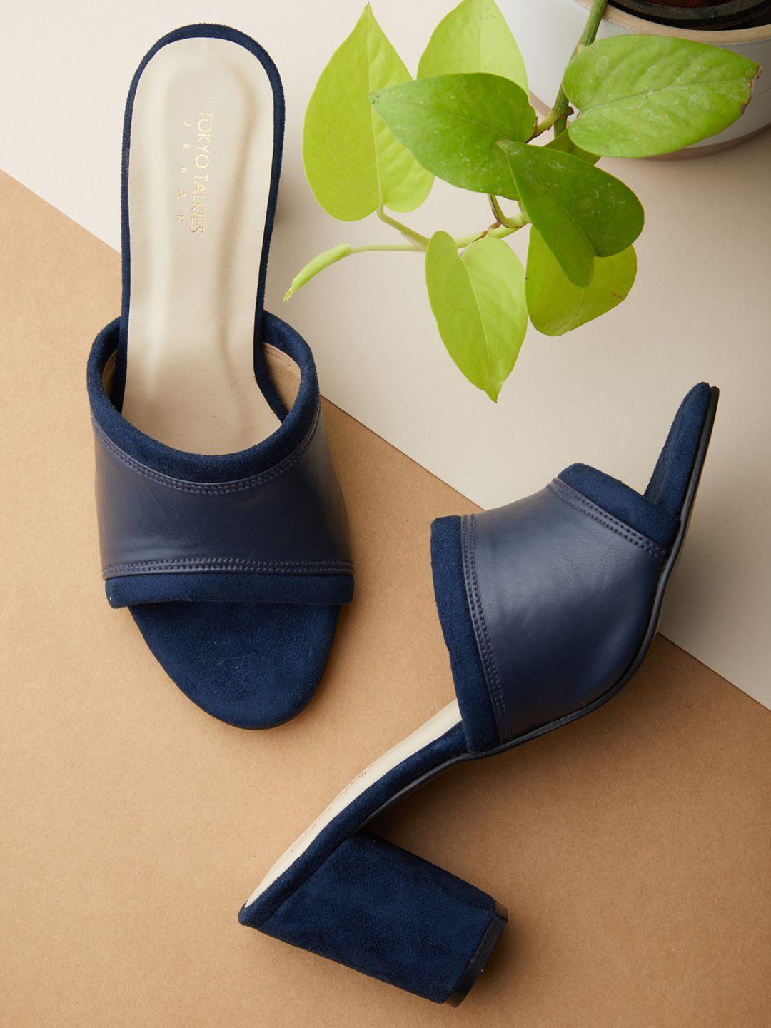 tokyo talkies navy blue pu block sandals