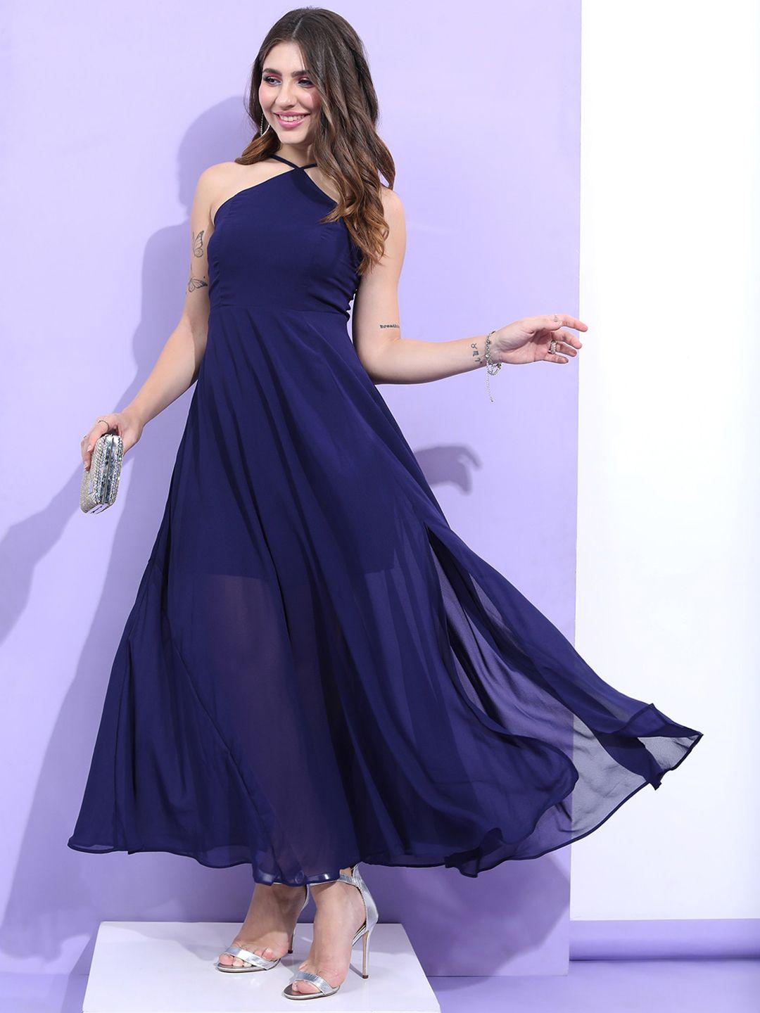 tokyo talkies navy blue shoulder straps maxi dress