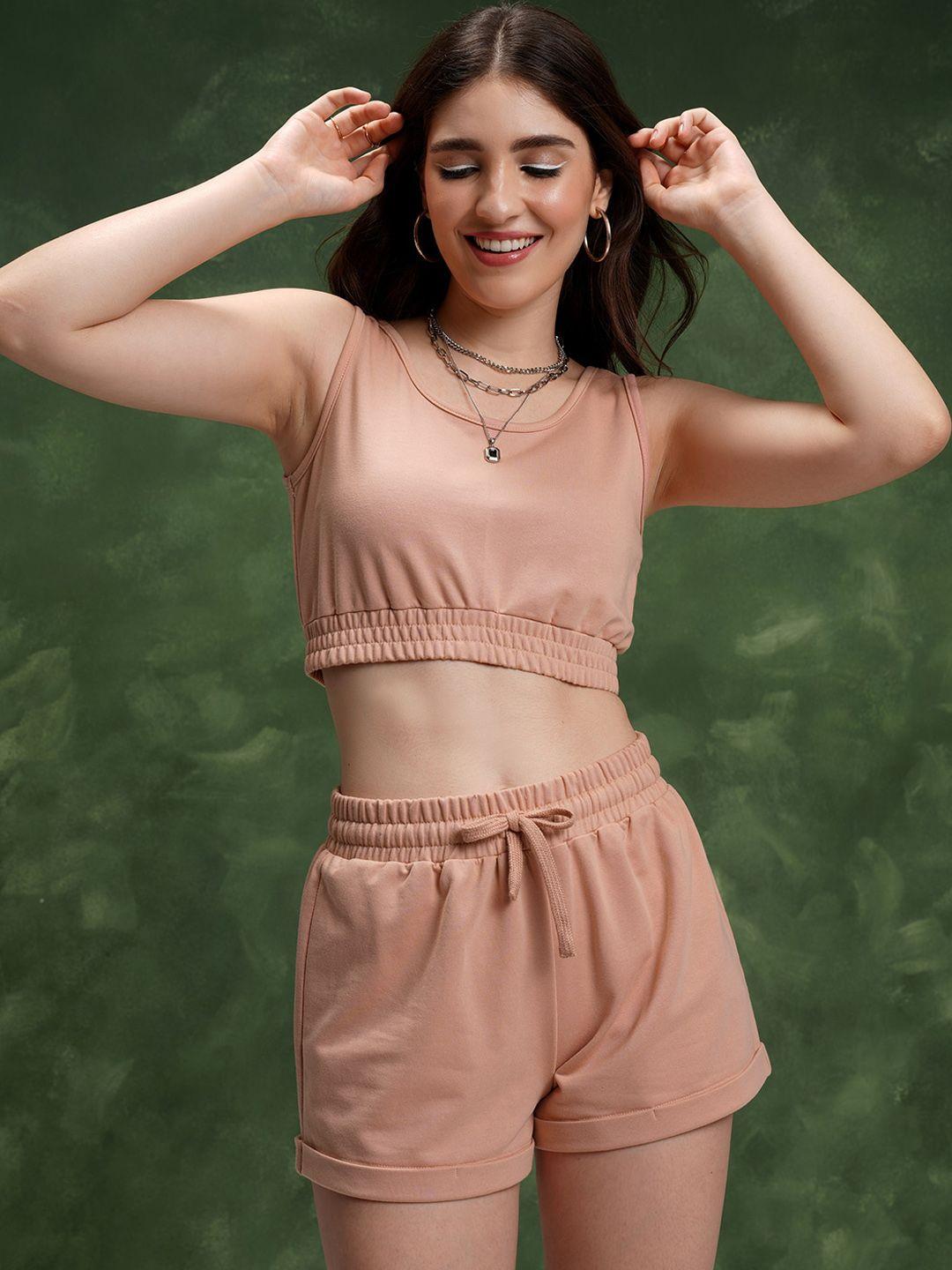 tokyo talkies nude coloured crop top with shorts