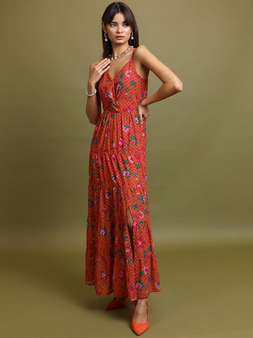 tokyo talkies orange floral print maxi dress