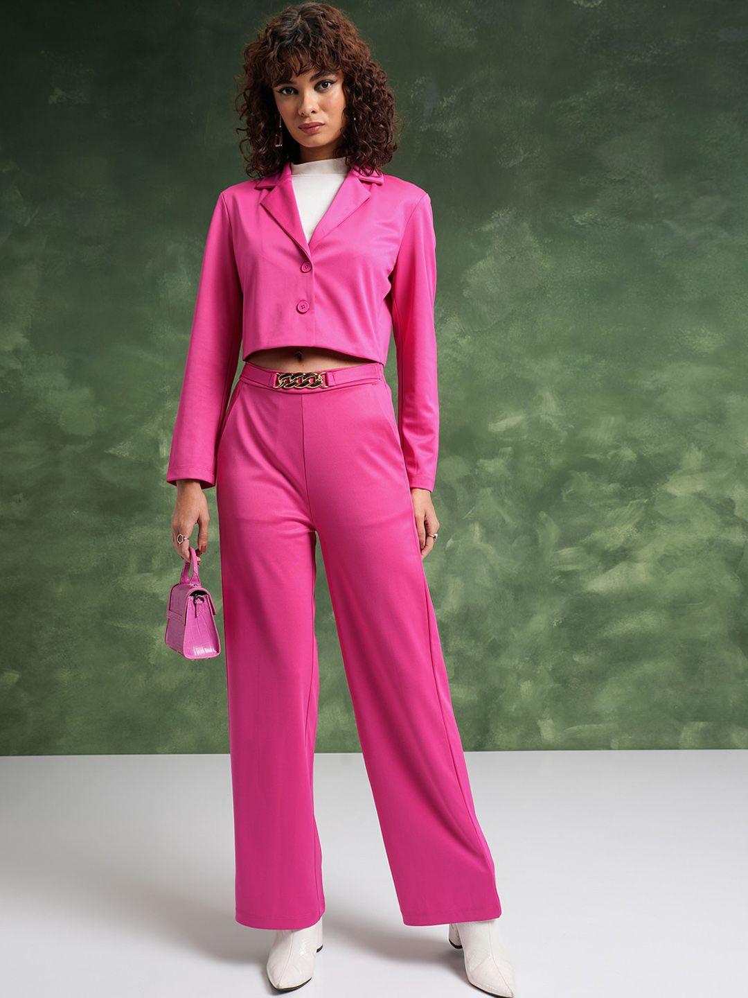 tokyo talkies pink crop blazer with trousers co-ords