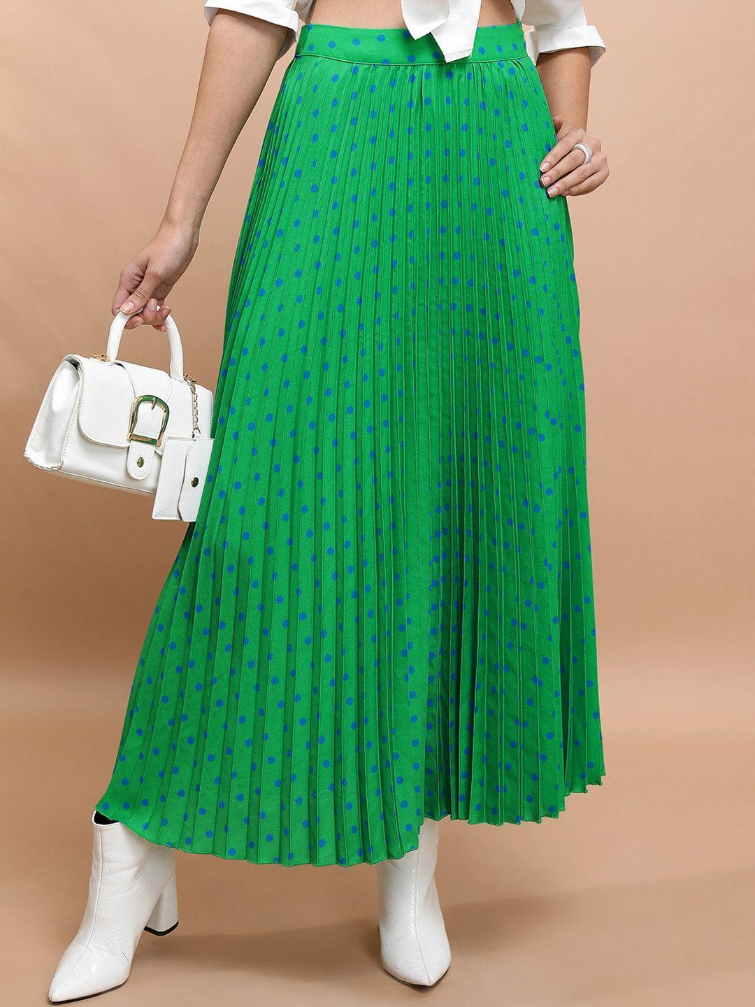 tokyo talkies polka-dot printed pleated a-line maxi skirt