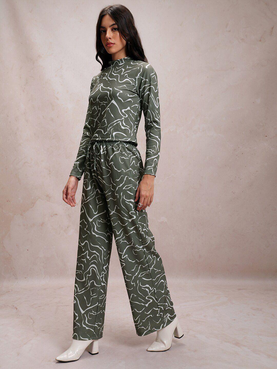 tokyo talkies printed high neck top with trousers co-ords