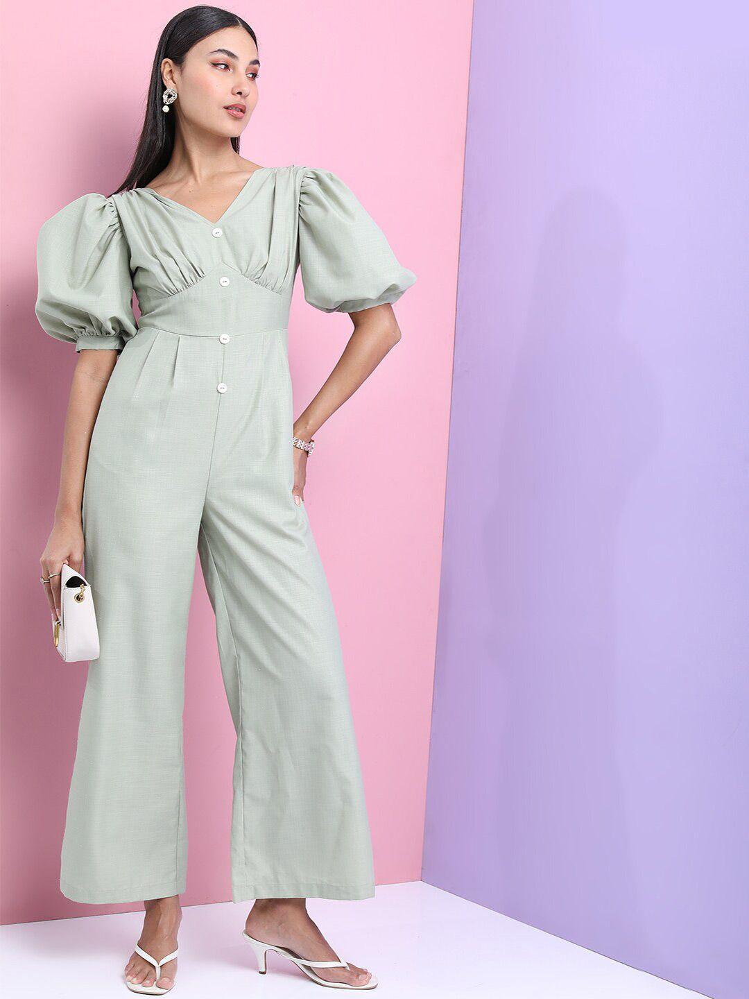 tokyo talkies puff sleeves basic jumpsuit