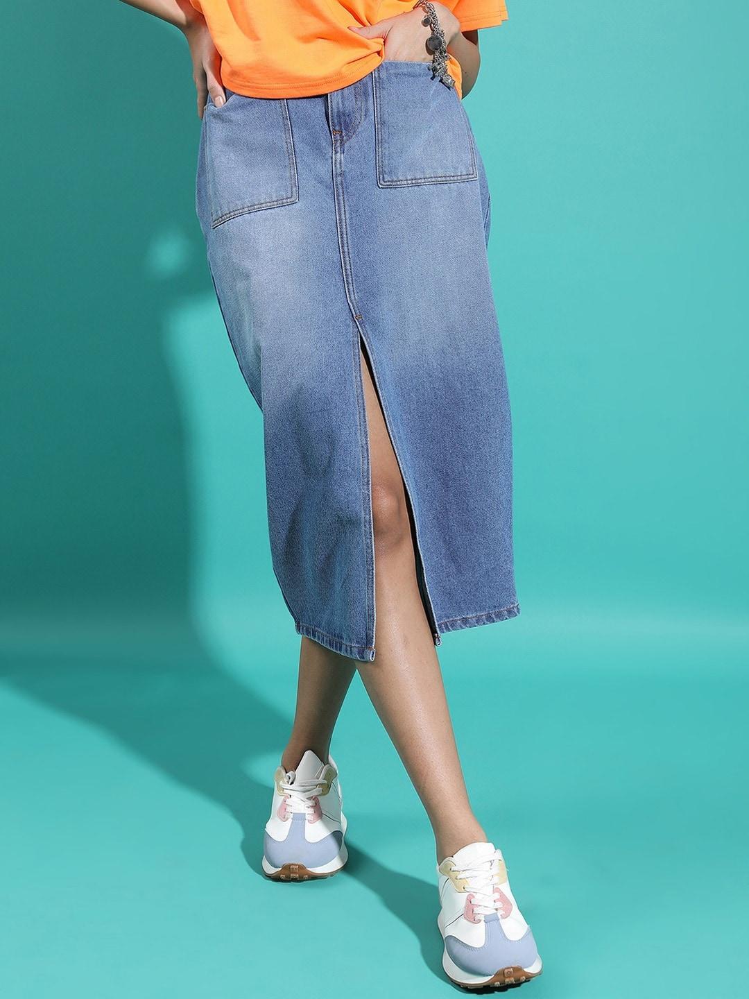 tokyo talkies pure cotton front slit midi skirt