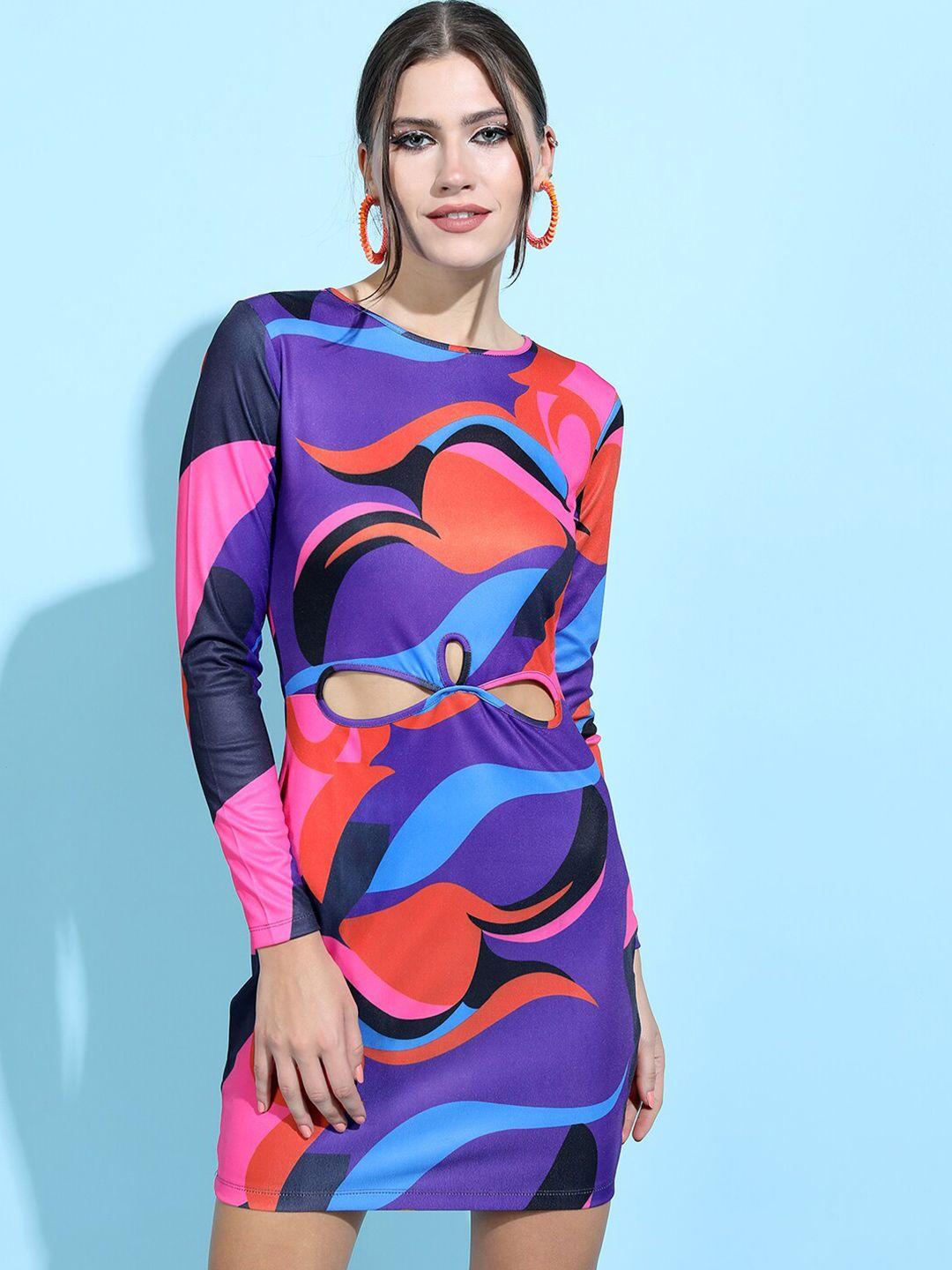 tokyo talkies purple & orange cut outs sheath dress