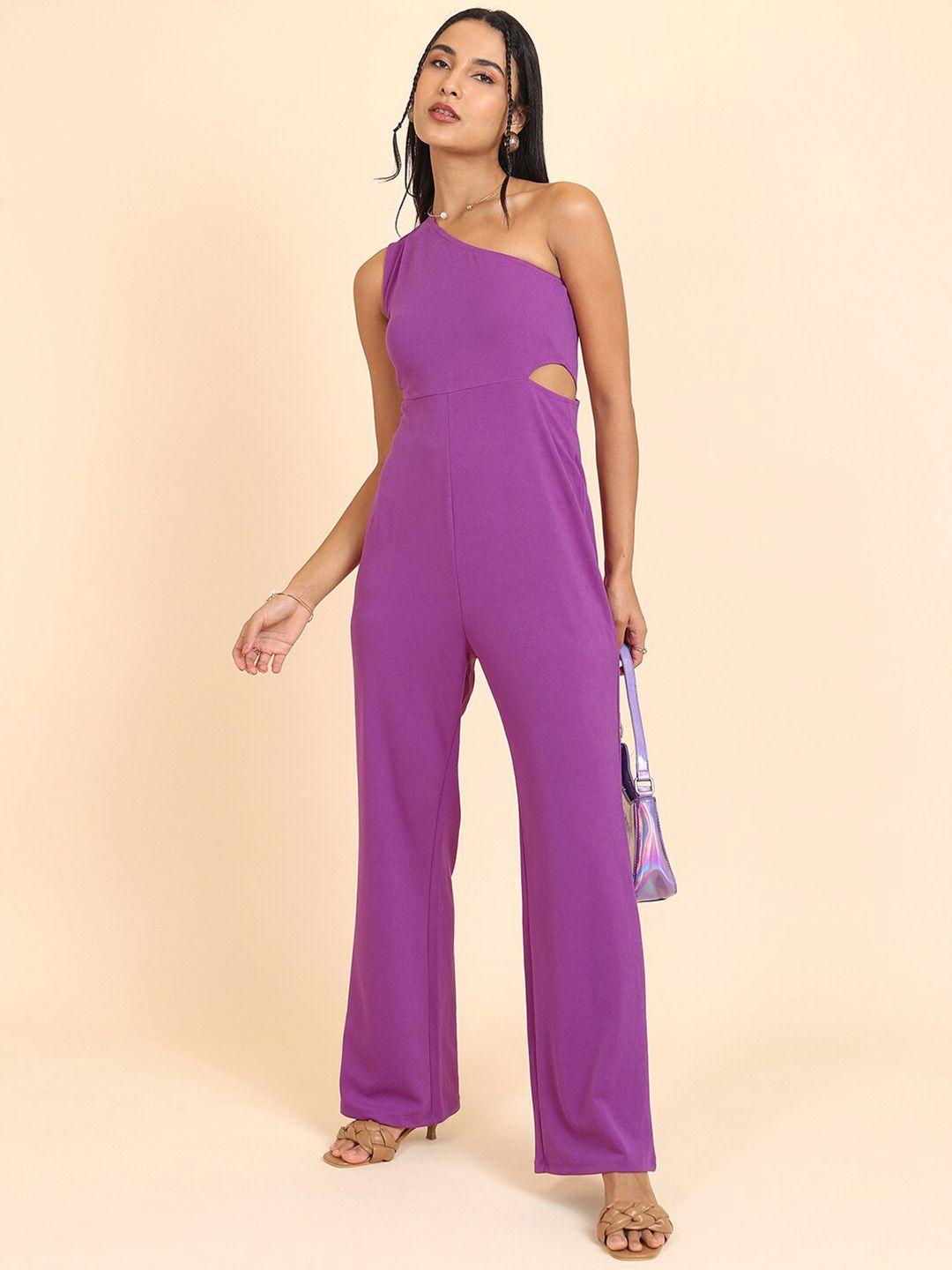 tokyo talkies purple one shoulder basic jumpsuit
