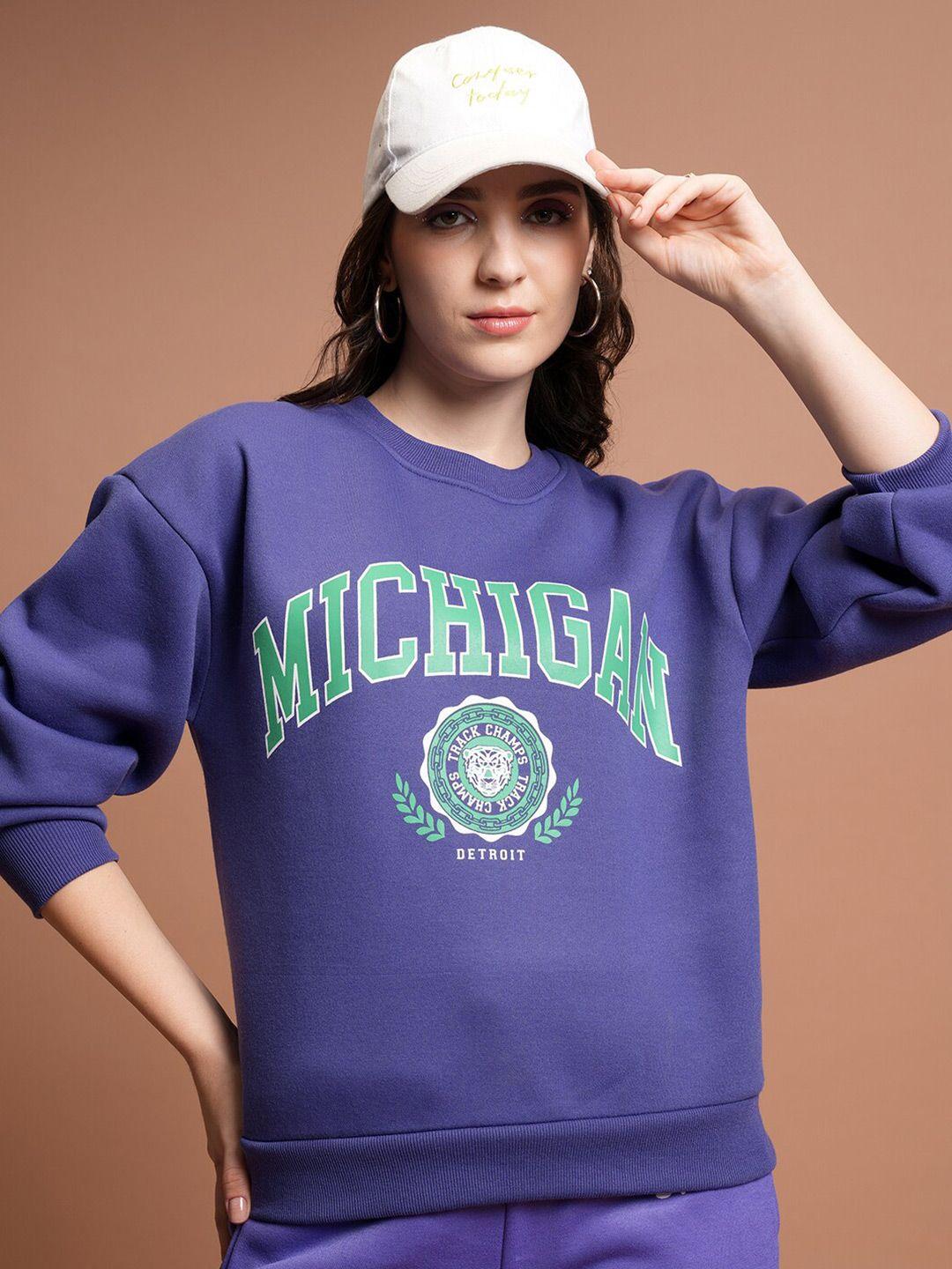 tokyo talkies purple typography printed oversized sweatshirt