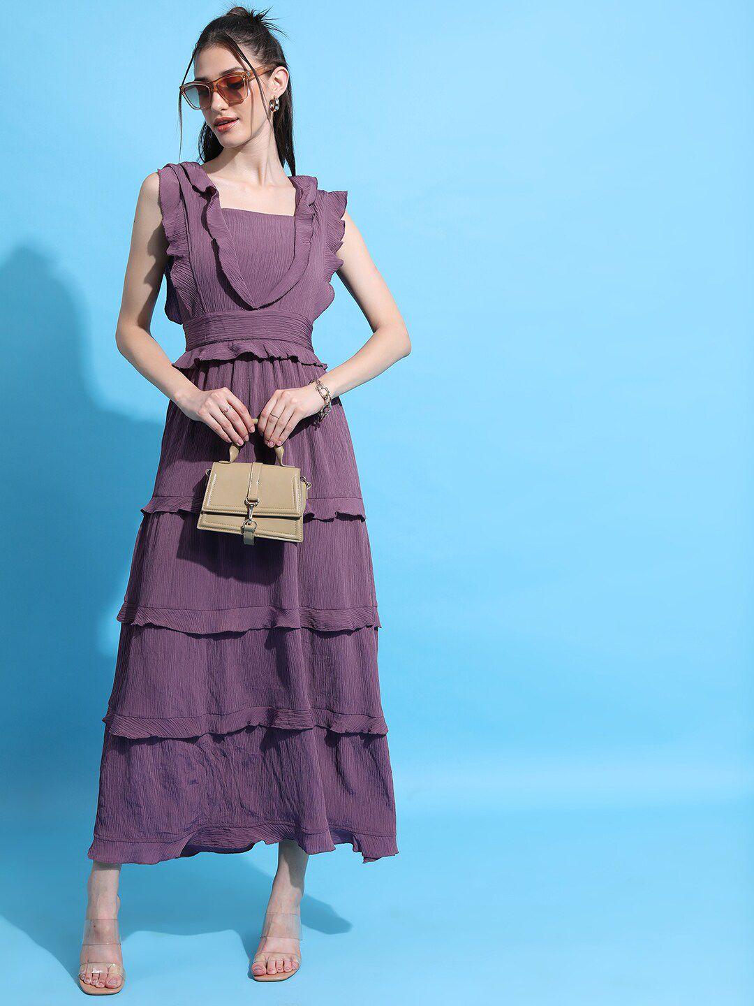 tokyo talkies purple v-neck frill detail tiered maxi dress