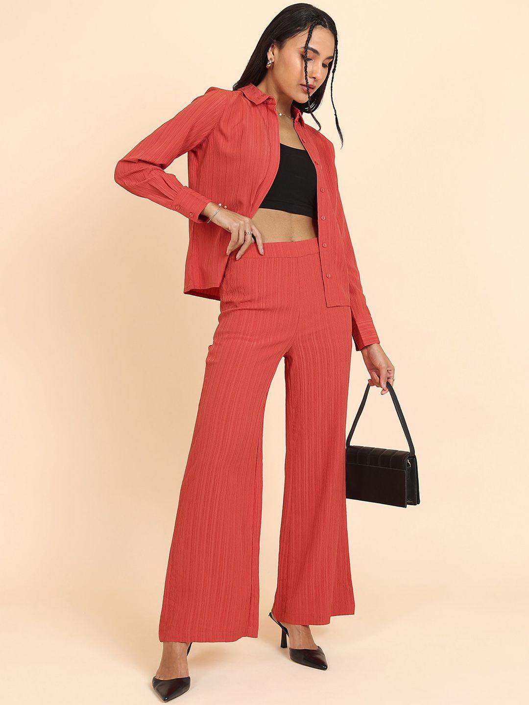 tokyo talkies red striped collar shirt with trousers