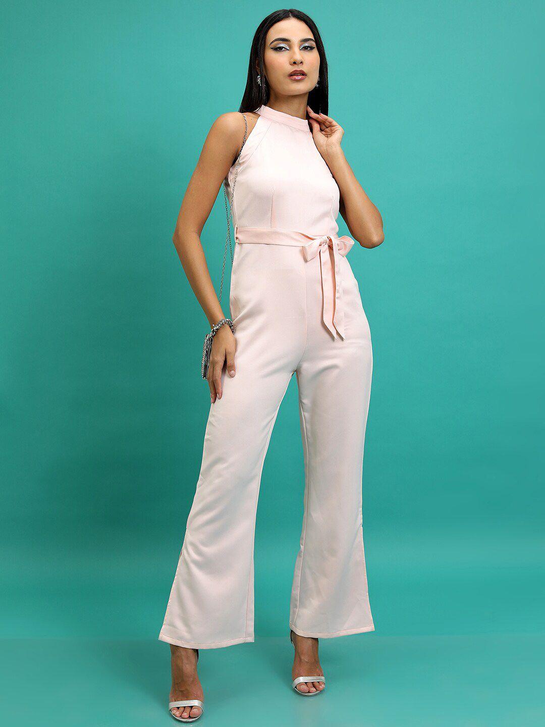 tokyo talkies round neck basic jumpsuit with belt