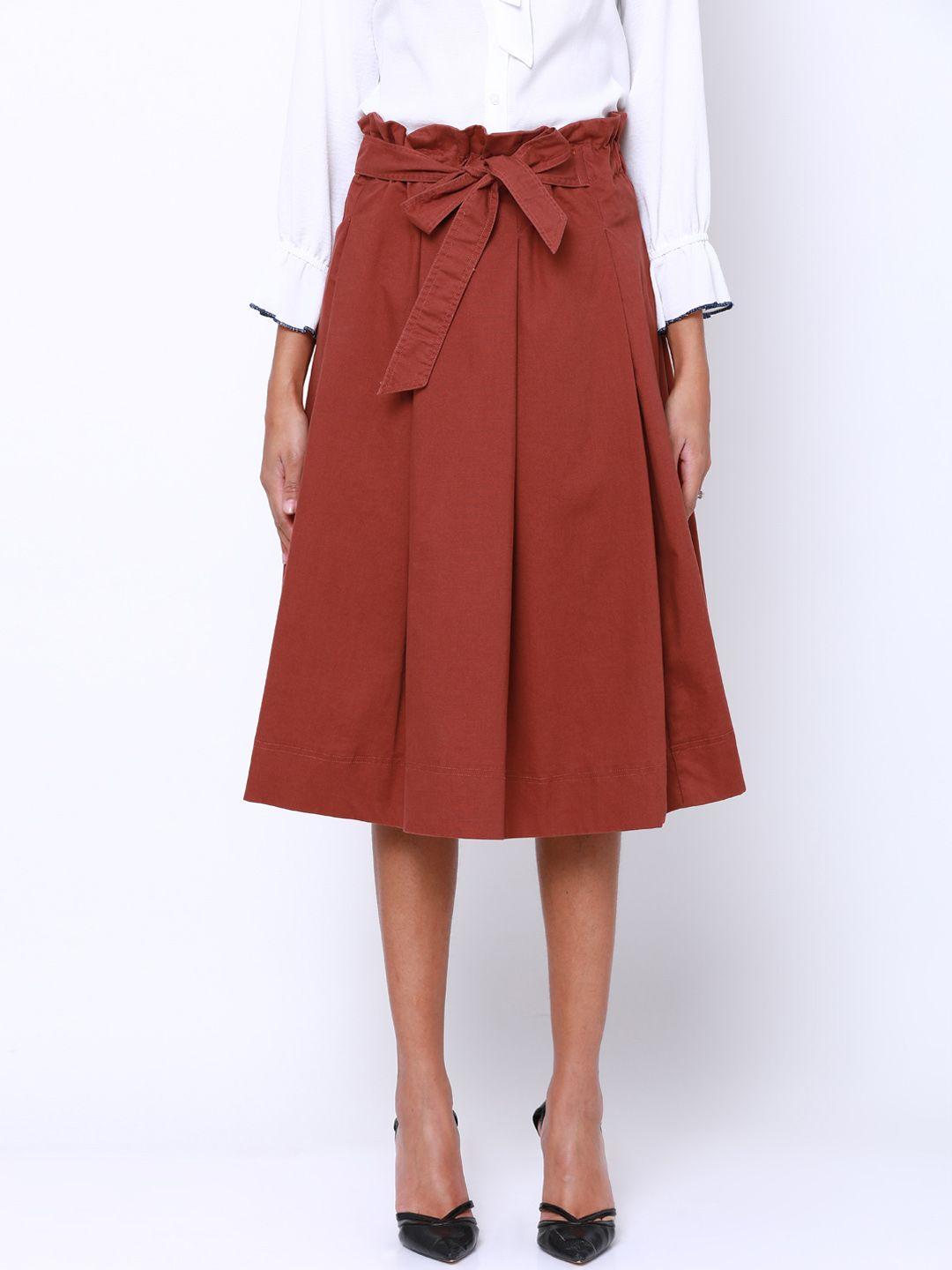 tokyo talkies rust pleated knee length skirt