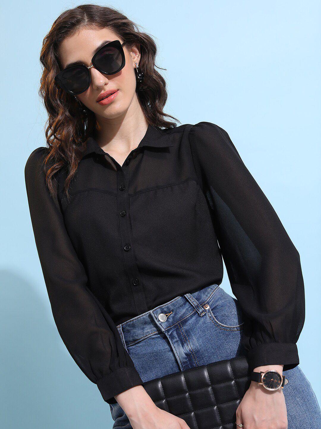 tokyo talkies shirt collar puff sleeve shirt style top