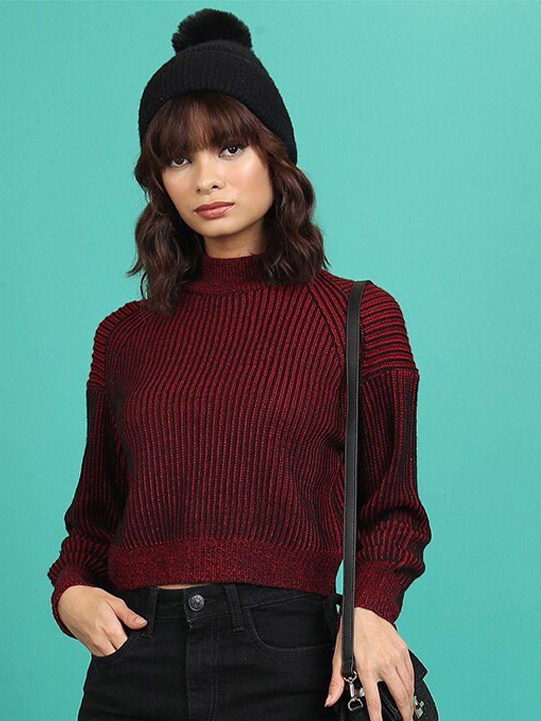 tokyo talkies striped high neck acrylic pullover