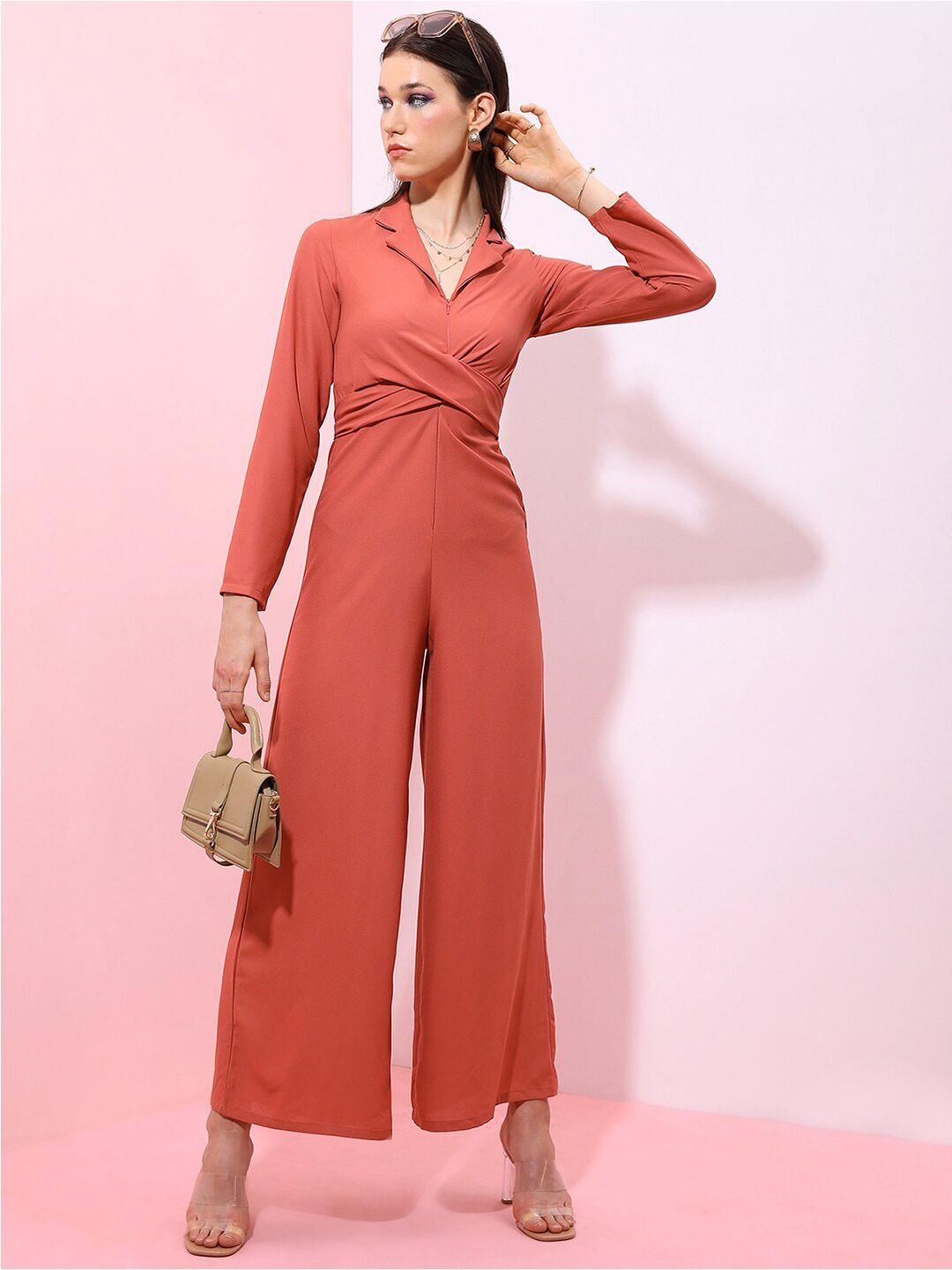 tokyo talkies tan lapel collar basic jumpsuit