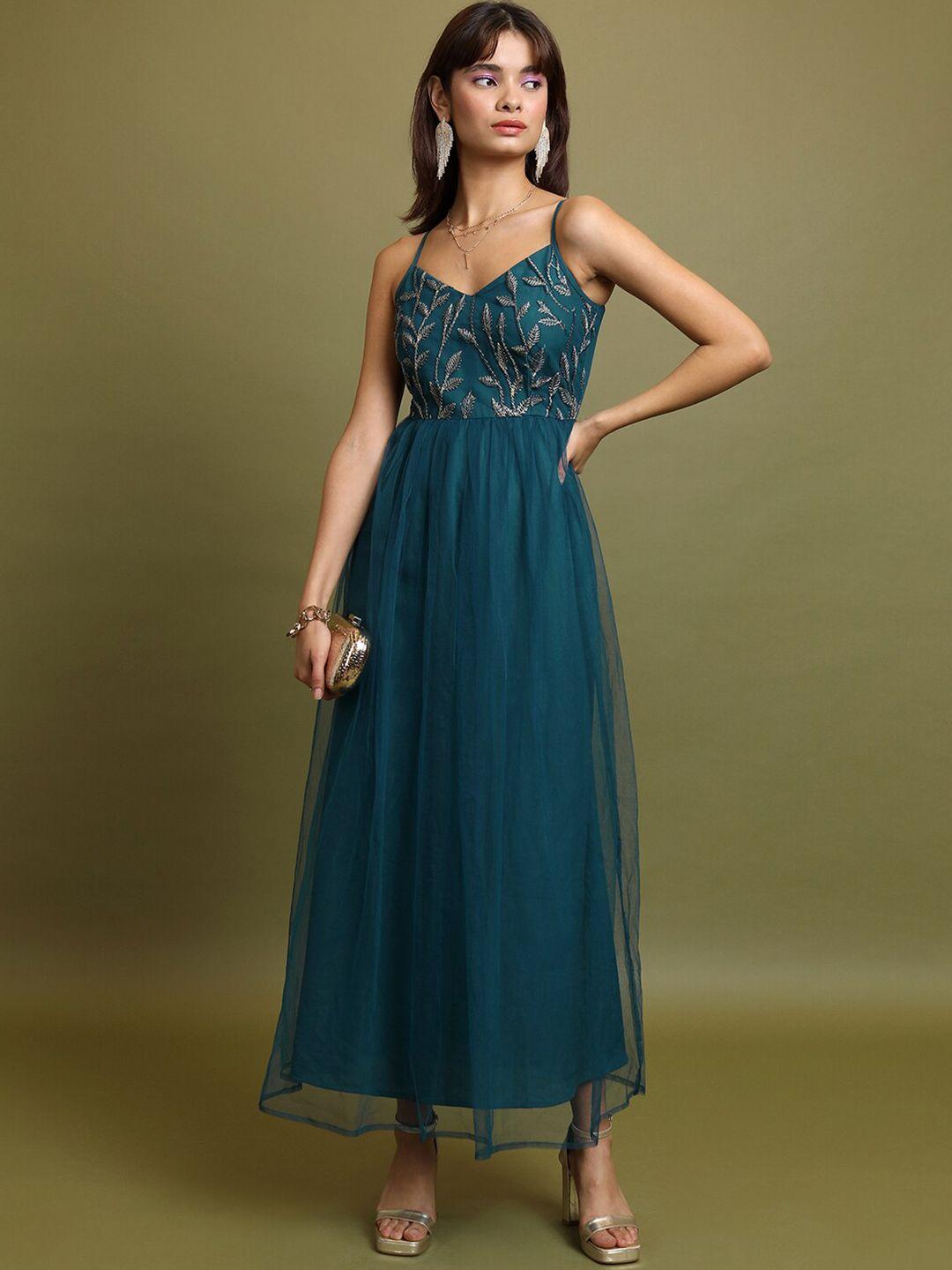 tokyo talkies teal a-line maxi dress