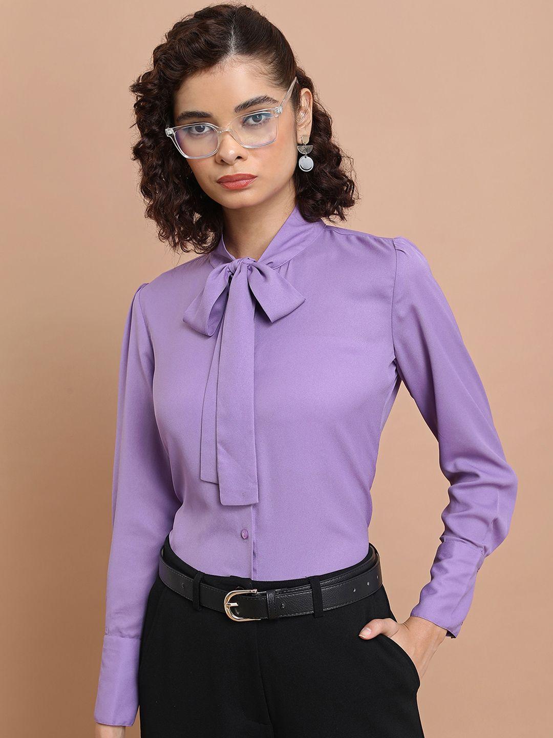 tokyo talkies tie up neck puff sleeves casual shirt style top