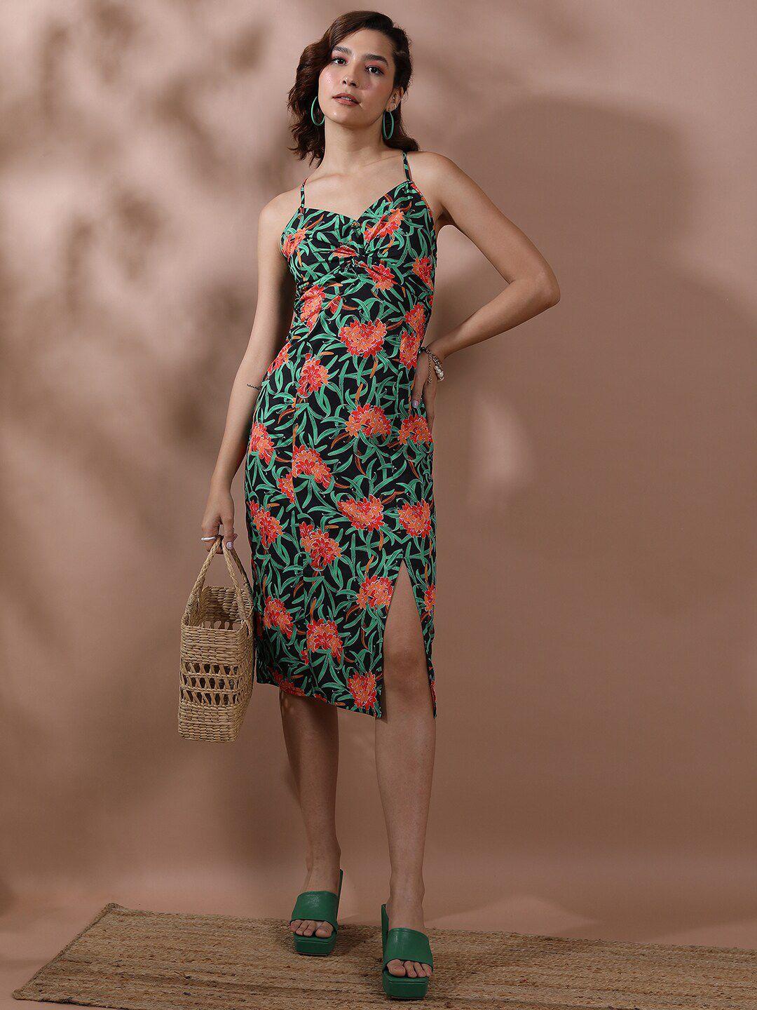 tokyo talkies tropical print bodycon midi dress