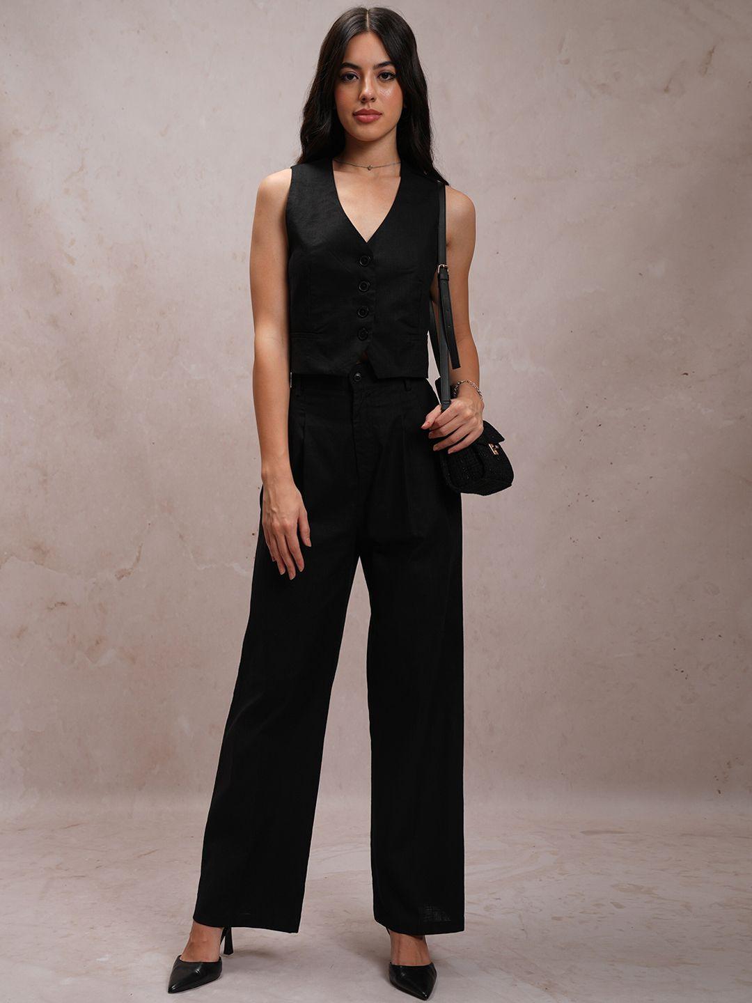 tokyo talkies v-neck crop waistcoat with trousers