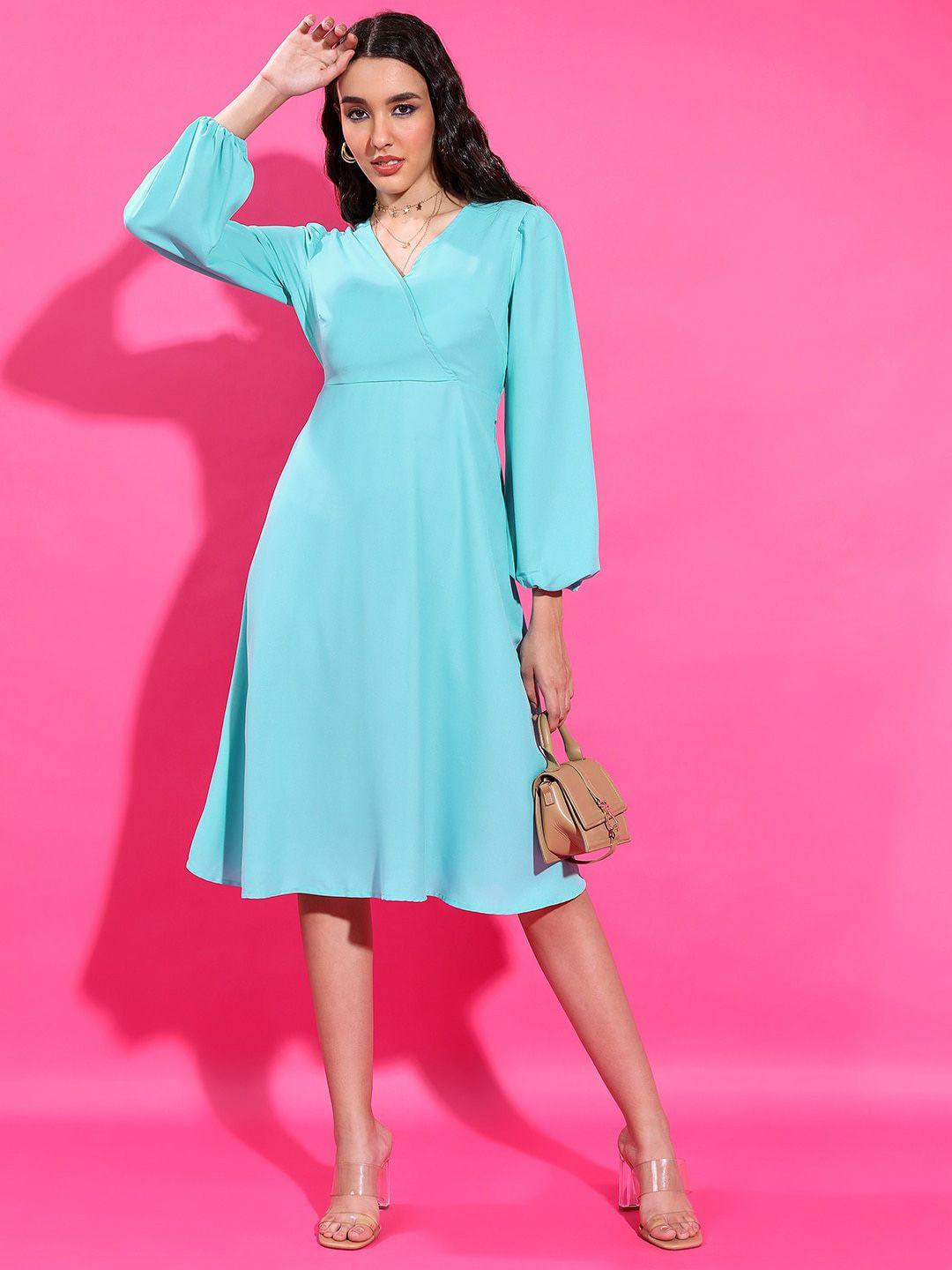 tokyo talkies v-neck puff sleeves wrap dress