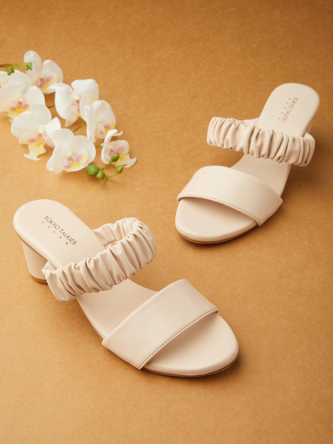 tokyo talkies white block  open toe heels