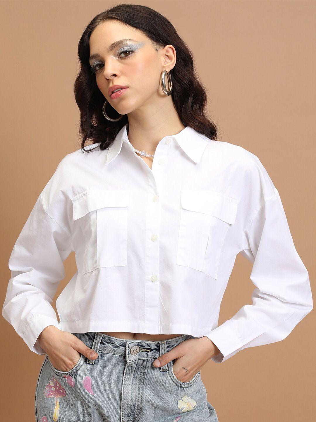 tokyo talkies white cotton crop casual shirt